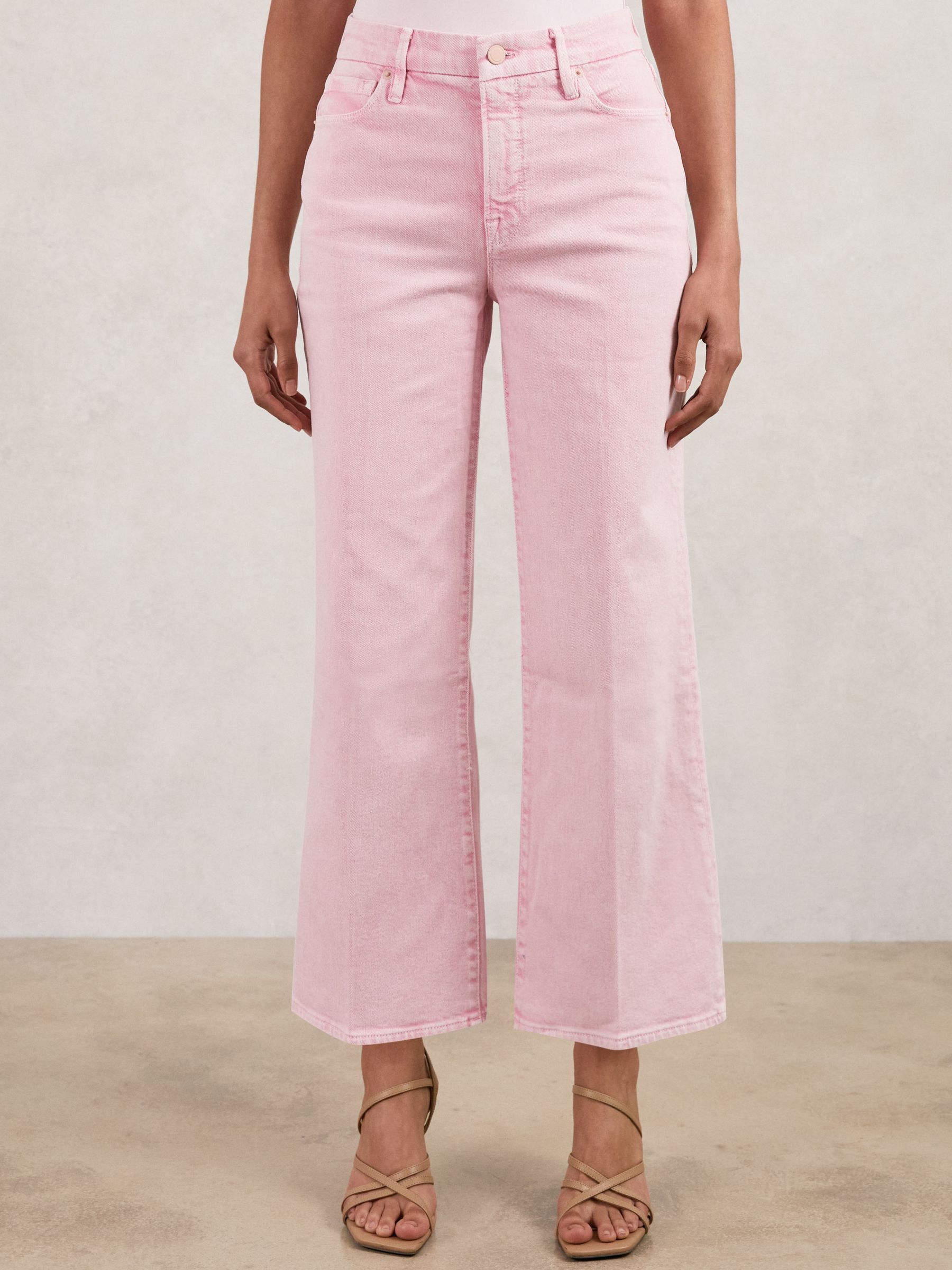 Cropped Palazzo Jeans in Rose Pink