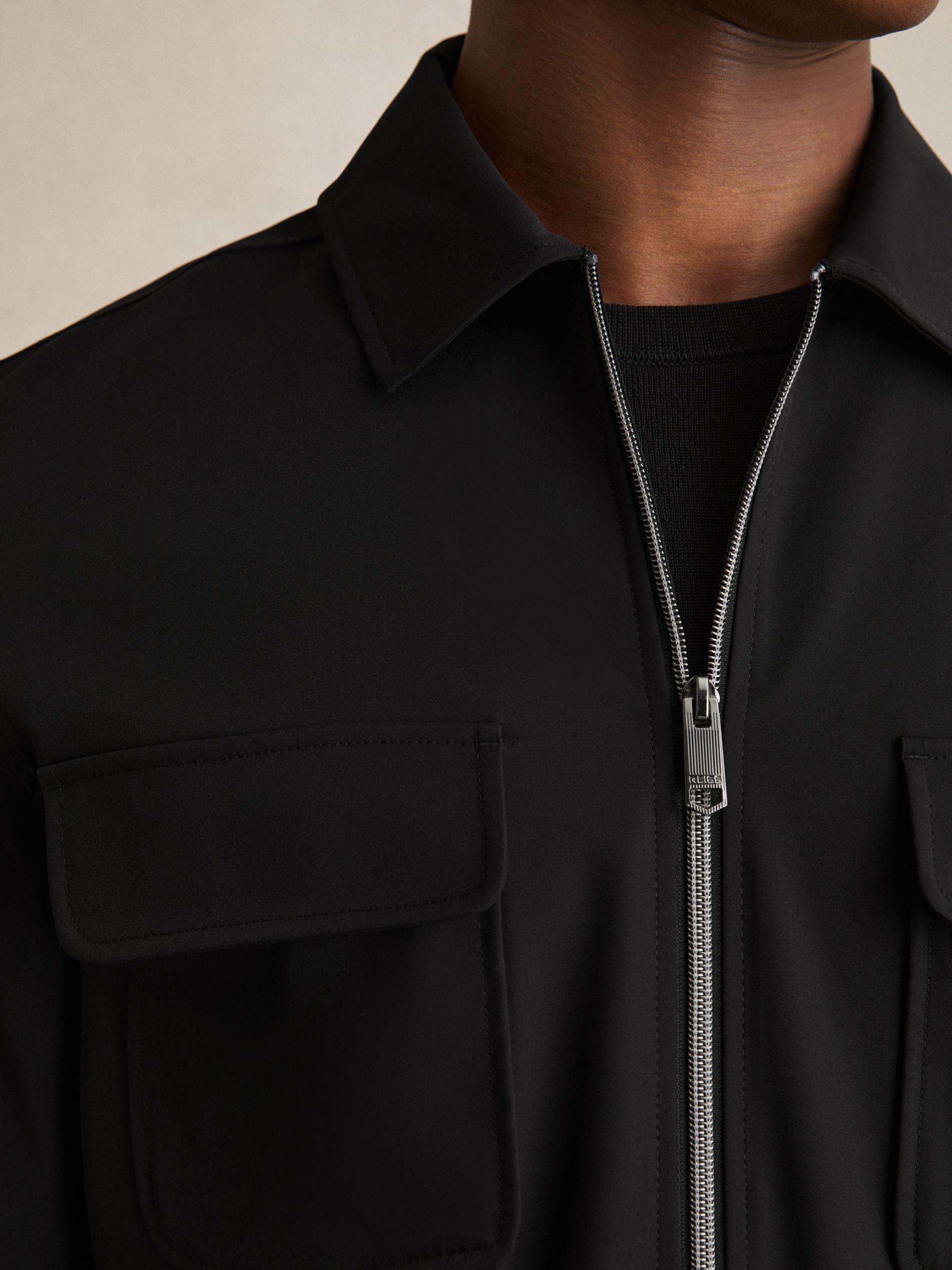 Technical Zip-Through Overshirt in Black
