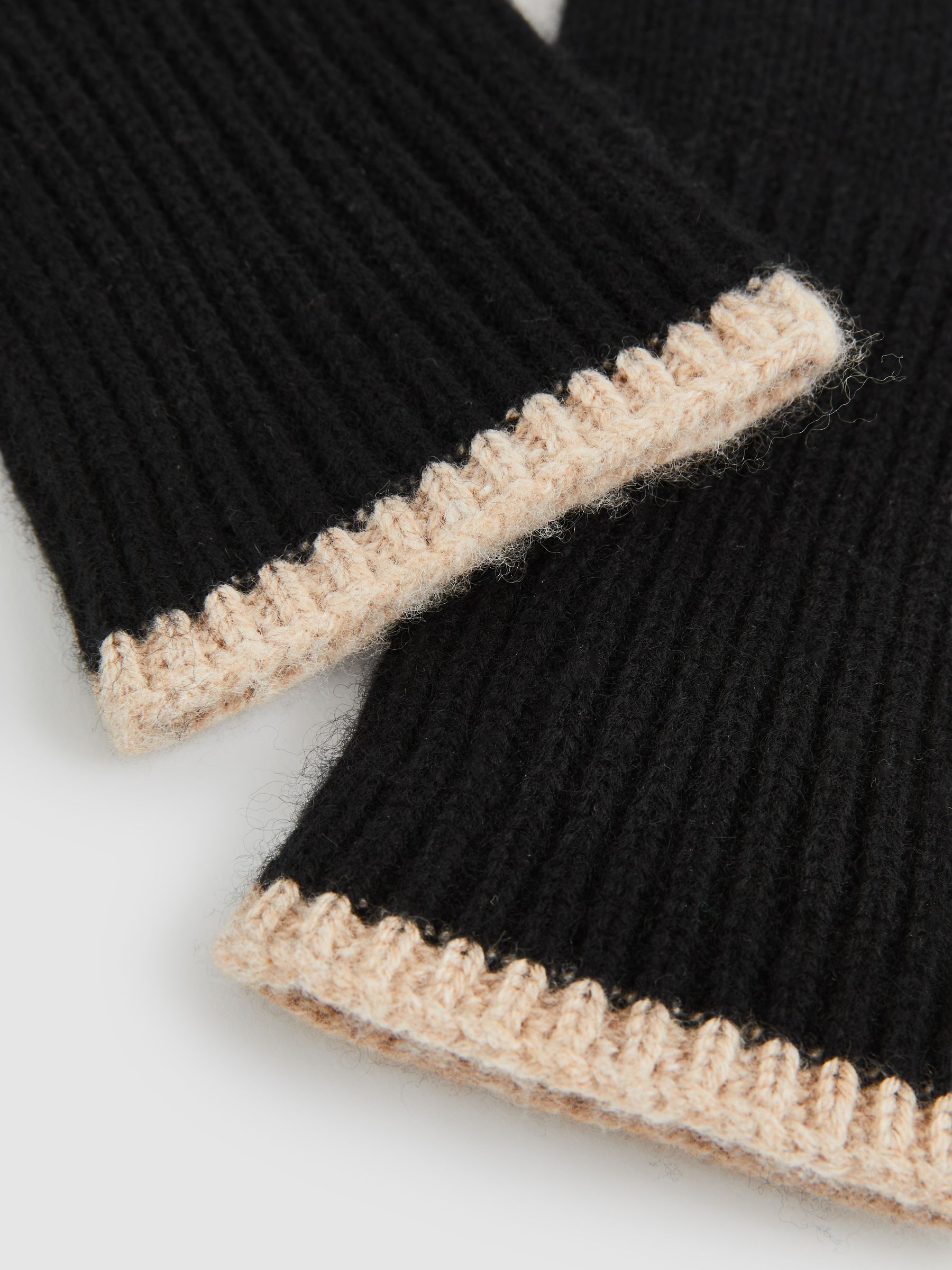 Tipped Gloves With Cashmere in Black/Camel