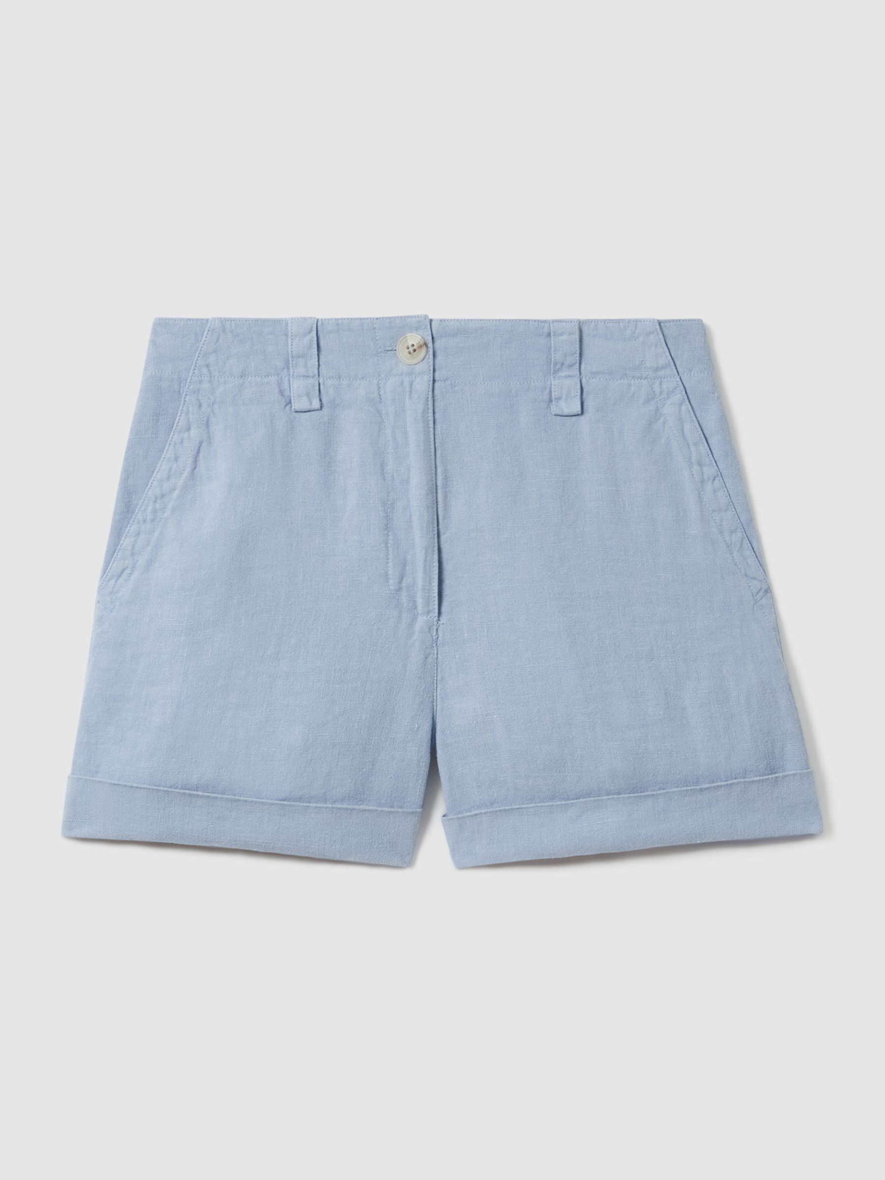 Linen Garment Dyed Shorts in Dusty Blue