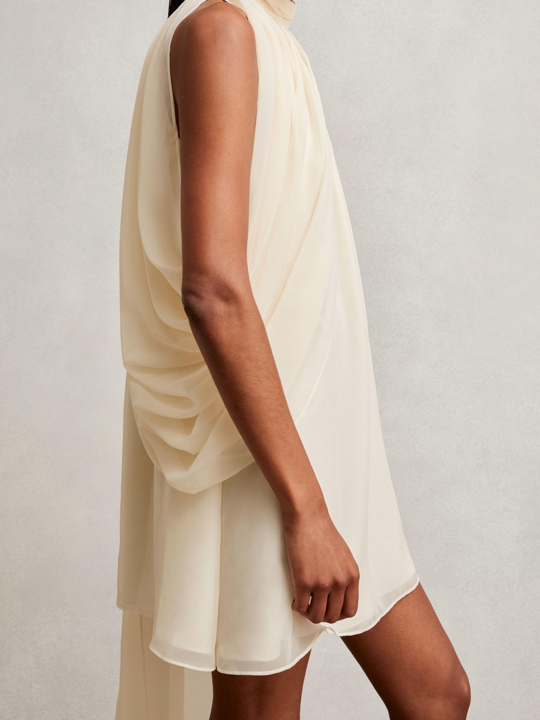 Draped Chiffon Sleeveless Mini Dress in Ivory
