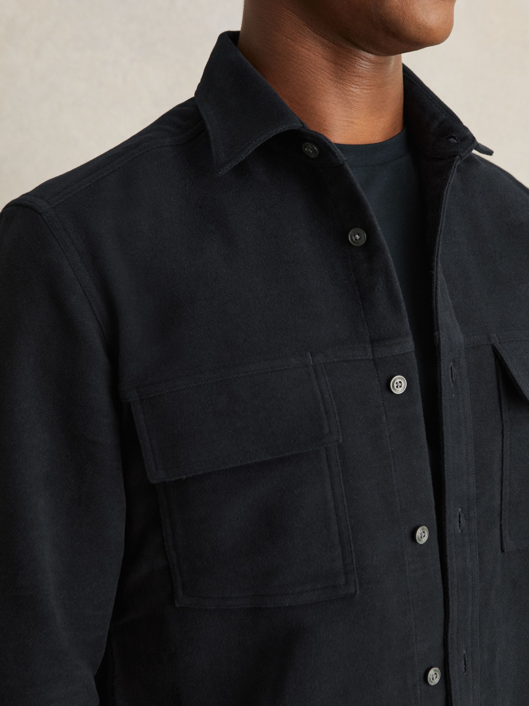 Moleskin-Cotton Twin-Pocket Overshirt in Navy