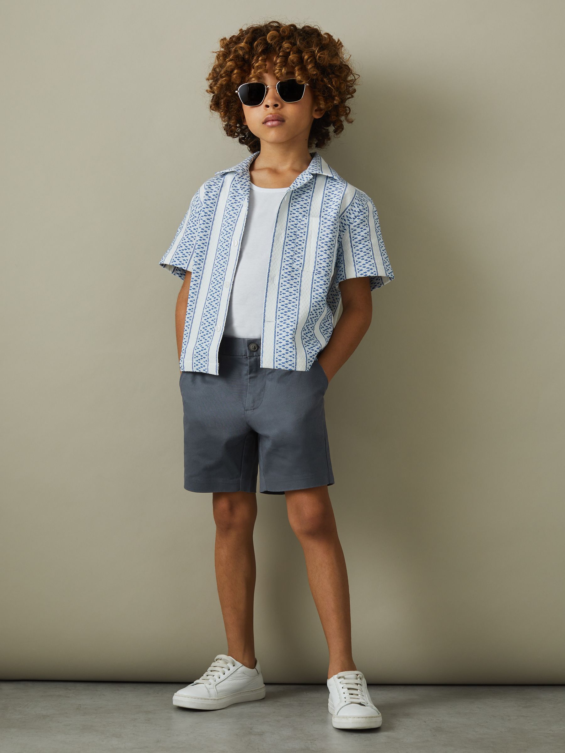 3-9 yrs Cotton Chino Shorts with Stretch in Airforce Blue