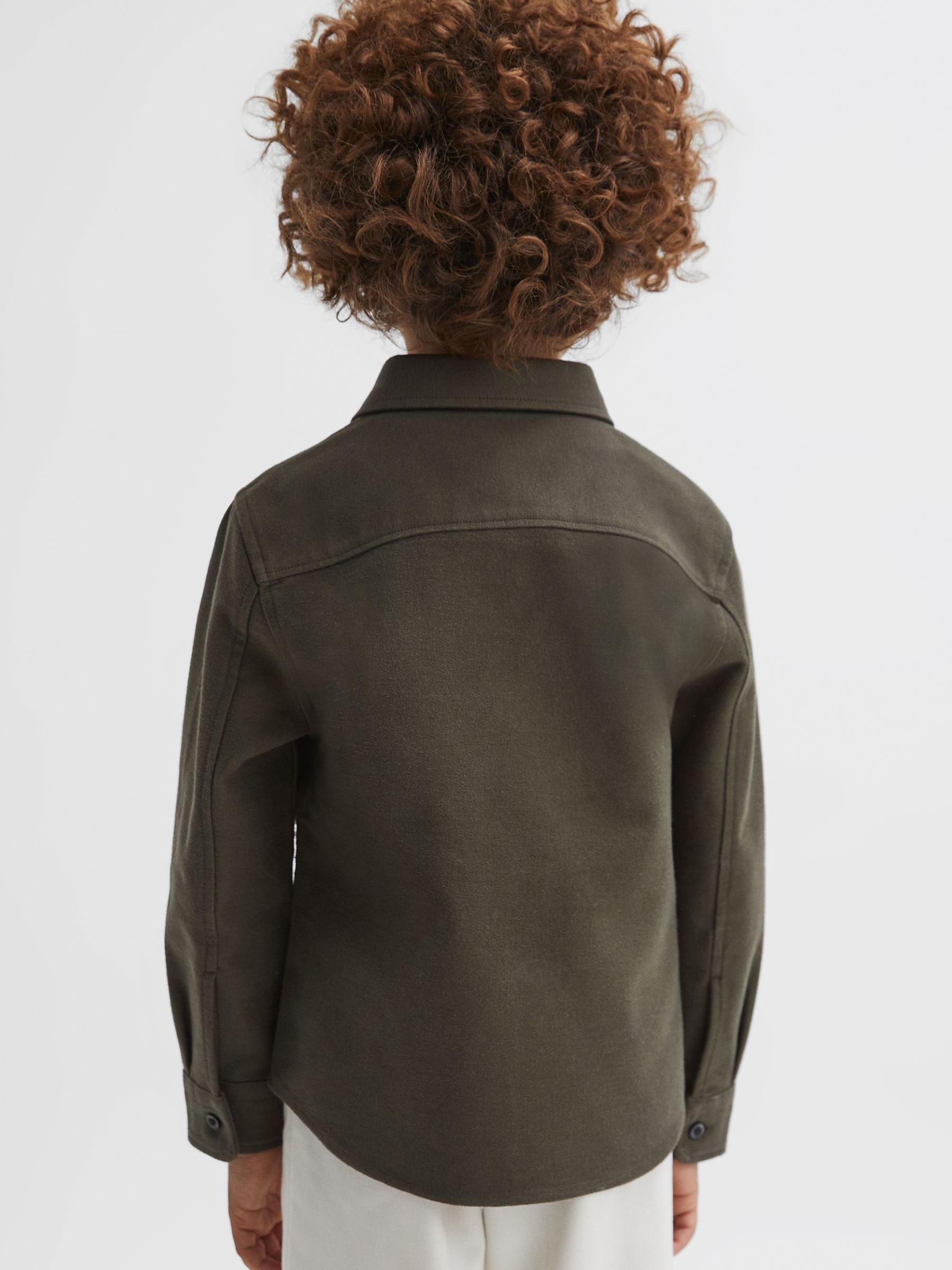 Senior Brushed Cotton Patch Pocket Overshirt in Pine Green