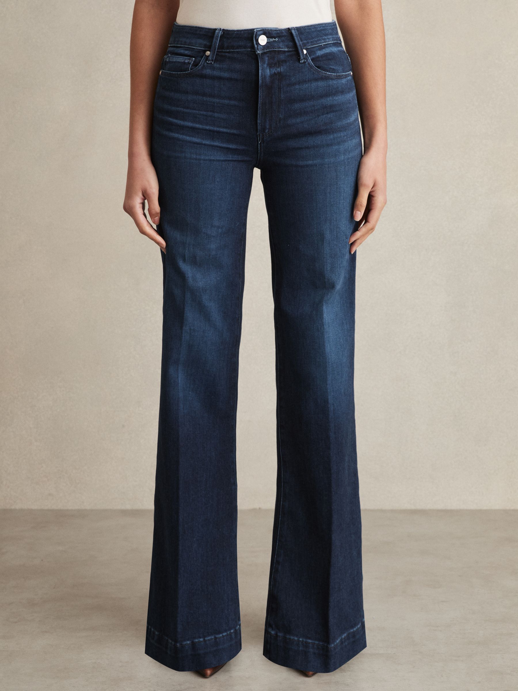 Paige 32�?Wide-Leg Jeans in Navy Blue