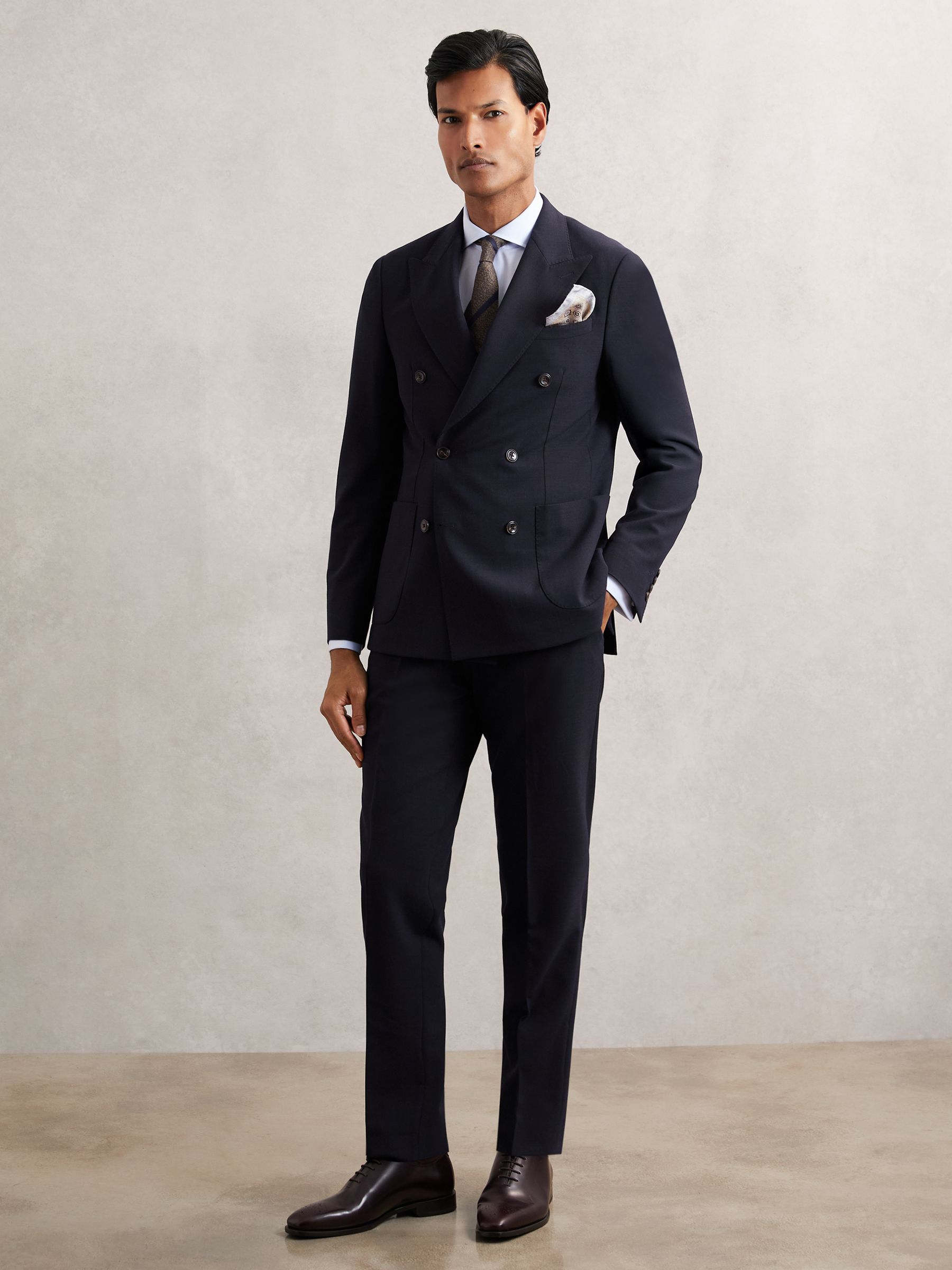Slim-Fit Textured Suit Trousers With Wool in Navy