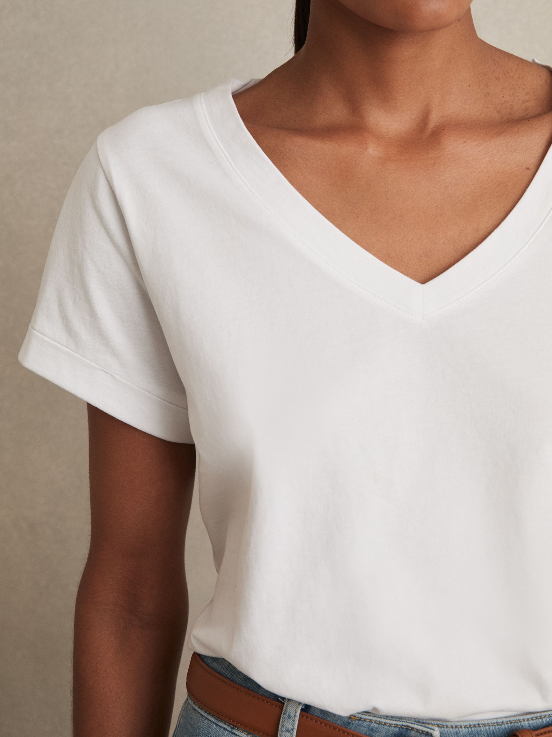 Brushed-Cotton V-Neck T-Shirt in White