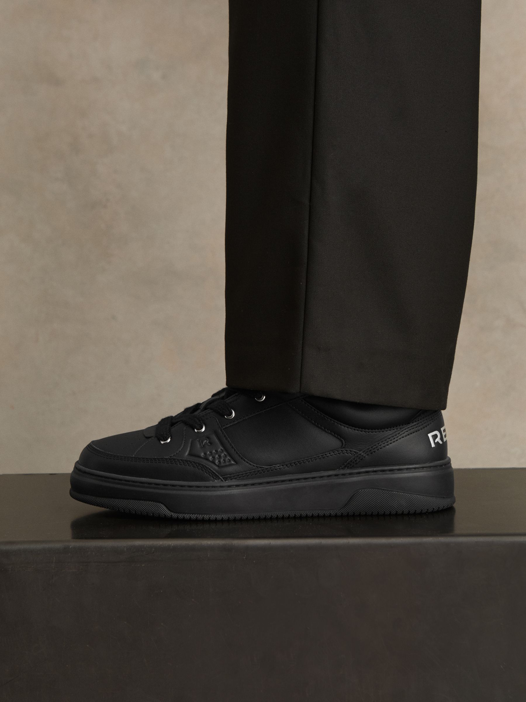 Panelled Leather Trainers in All Black