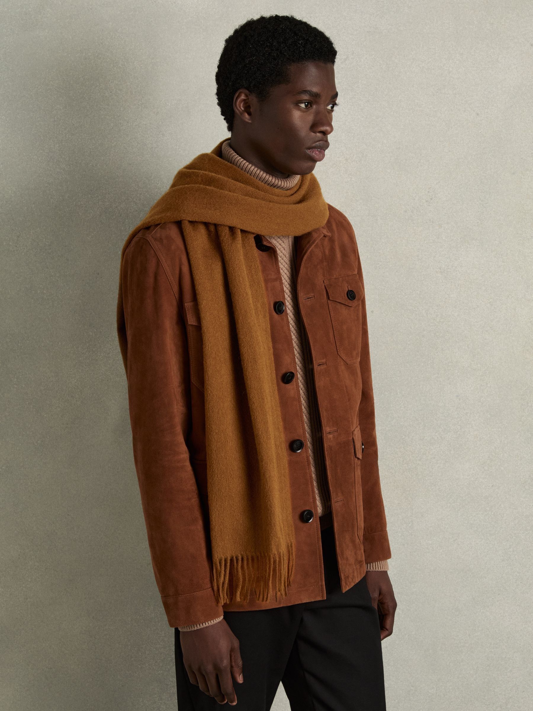 Wool and Cashmere Scarf in Tobacco