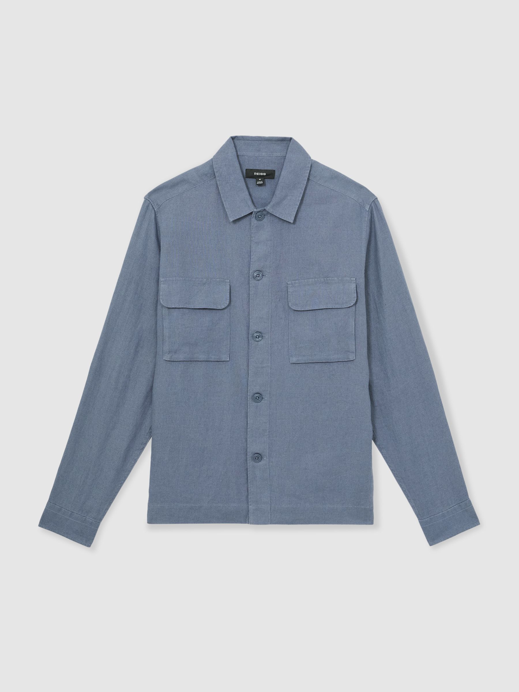 Linen Twin-Pocket Overshirt in Airforce Blue
