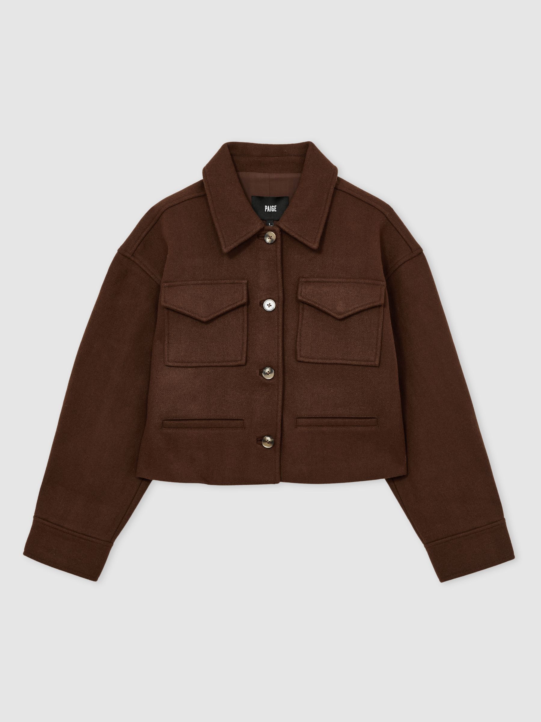 Paige Wool-Blend Cropped Jacket in Dark Brown