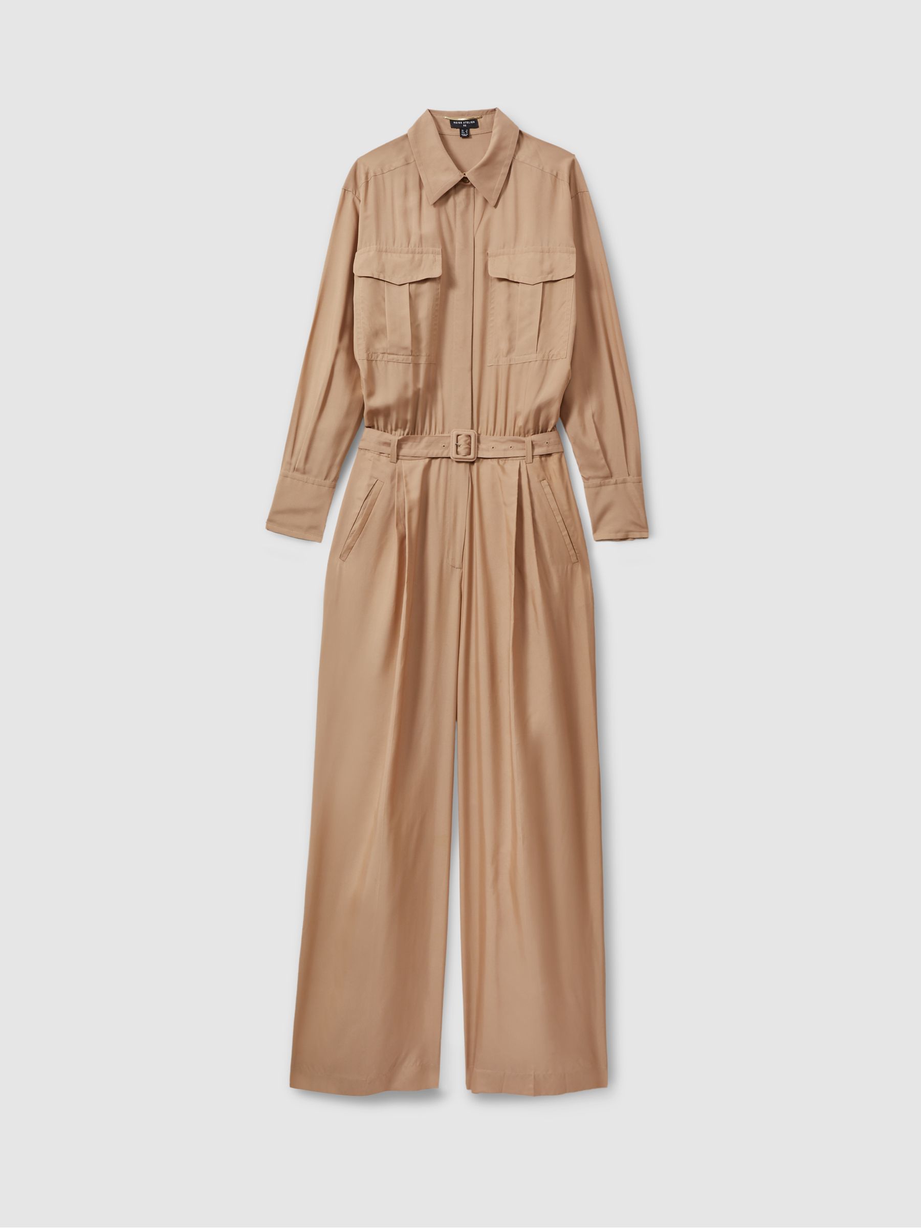 Atelier Belted Wide Leg Jumpsuit in Camel