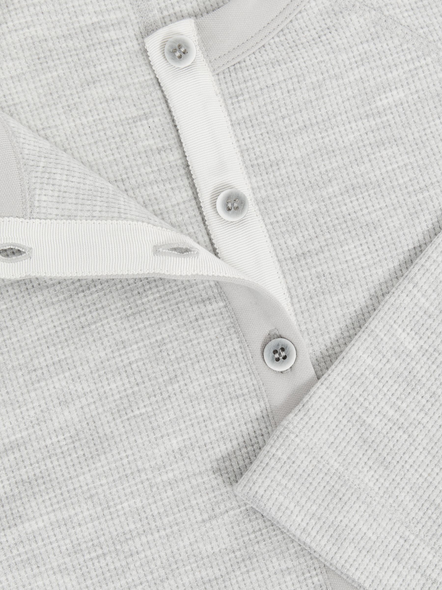 Waffle Jersey Henley Top with Cotton in Grey Marl