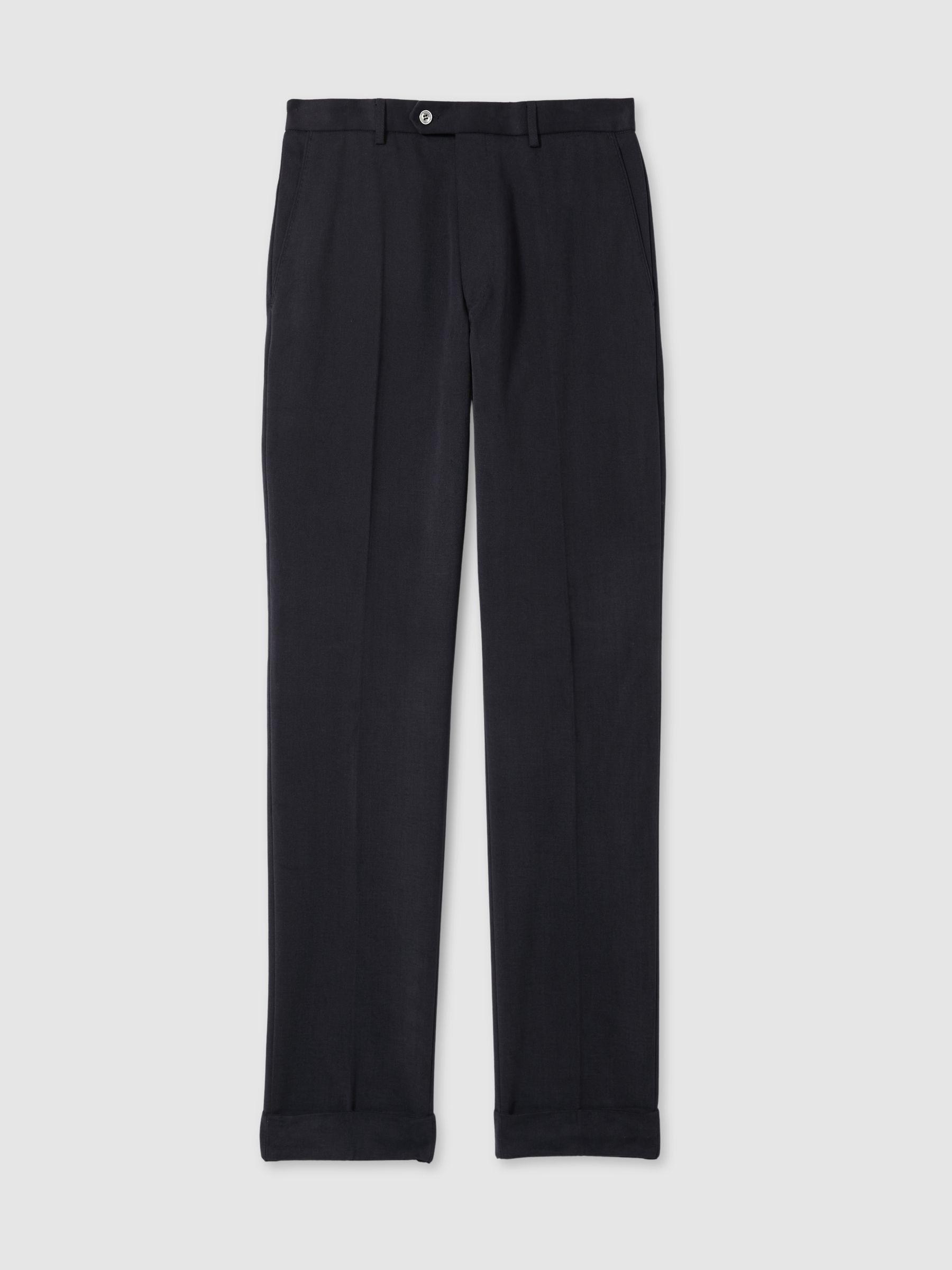 Oscar Jacobson Slim Fit 100% Cotton Turn-Up Trousers in Navy