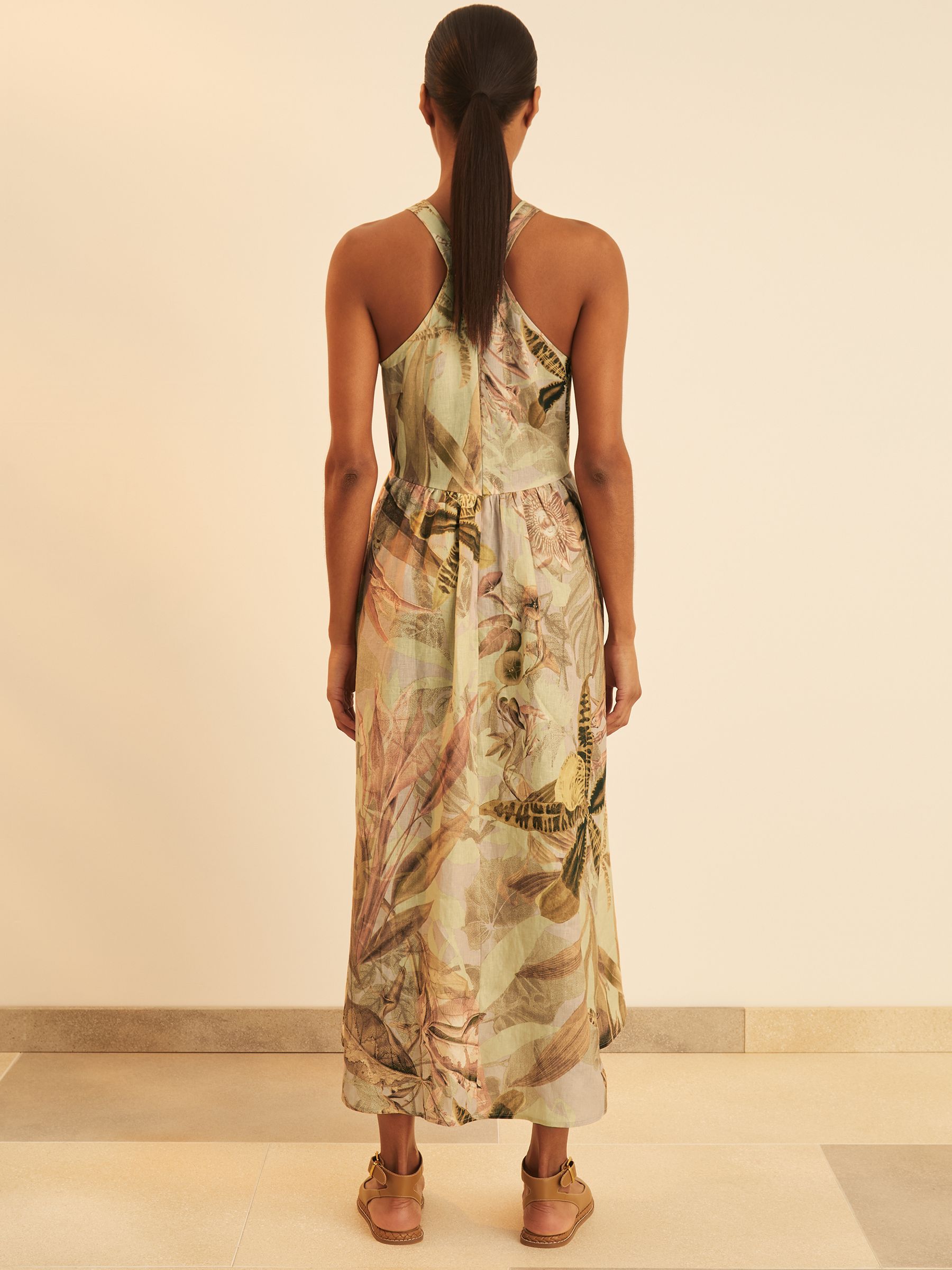 Reiss | NYBG Linen Floral Midi Dress in Neutral