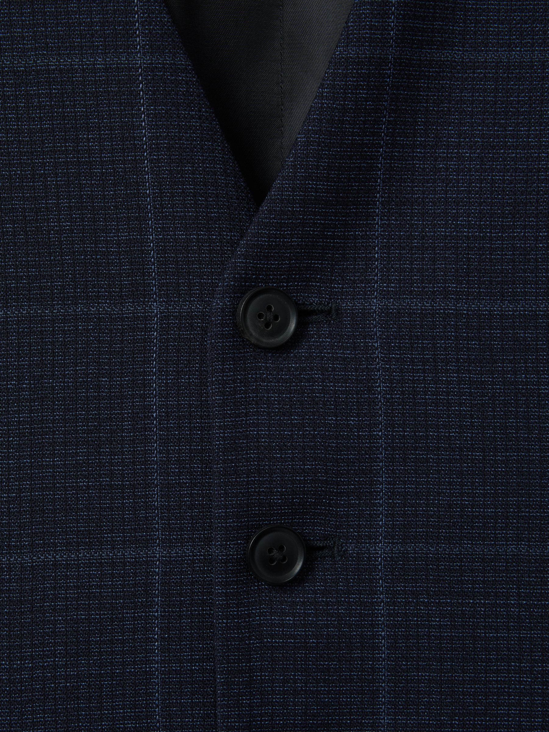 Klink Navy Wool Check Single Breasted Slim Fit Waistcoat