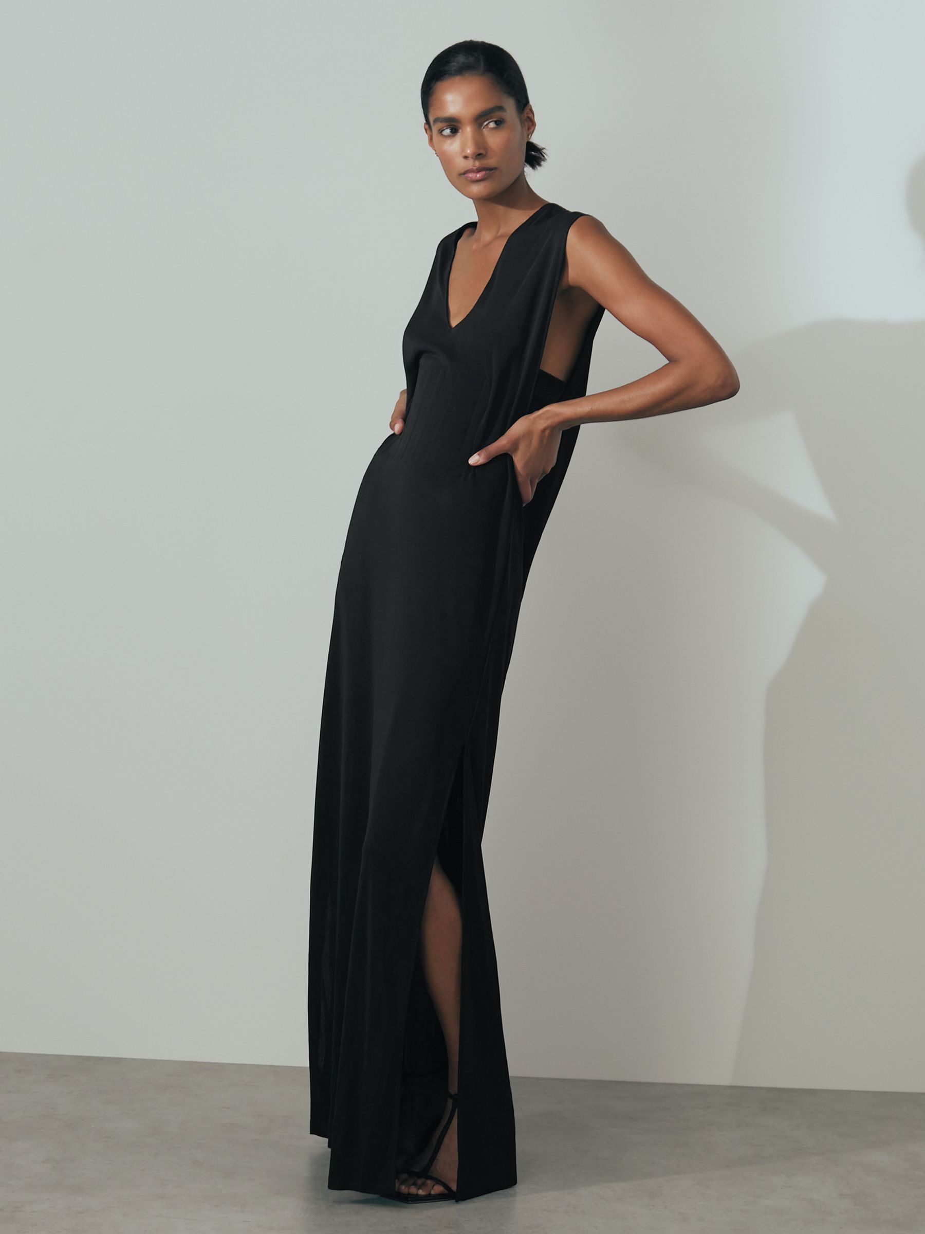 Atelier Corset Detail Jersey Maxi Dress in Black