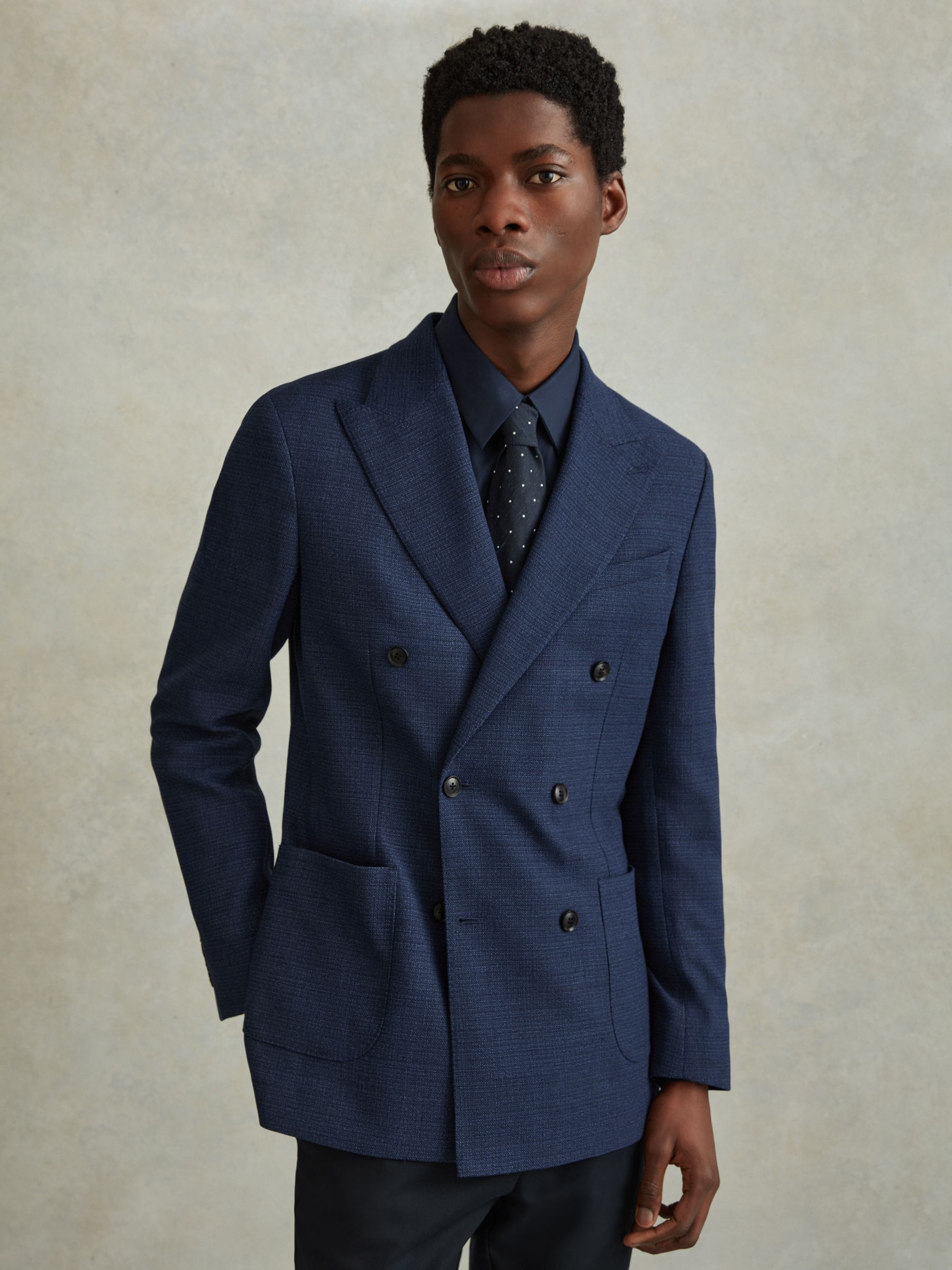 Wool Blend Double Breasted Blazer in Indigo