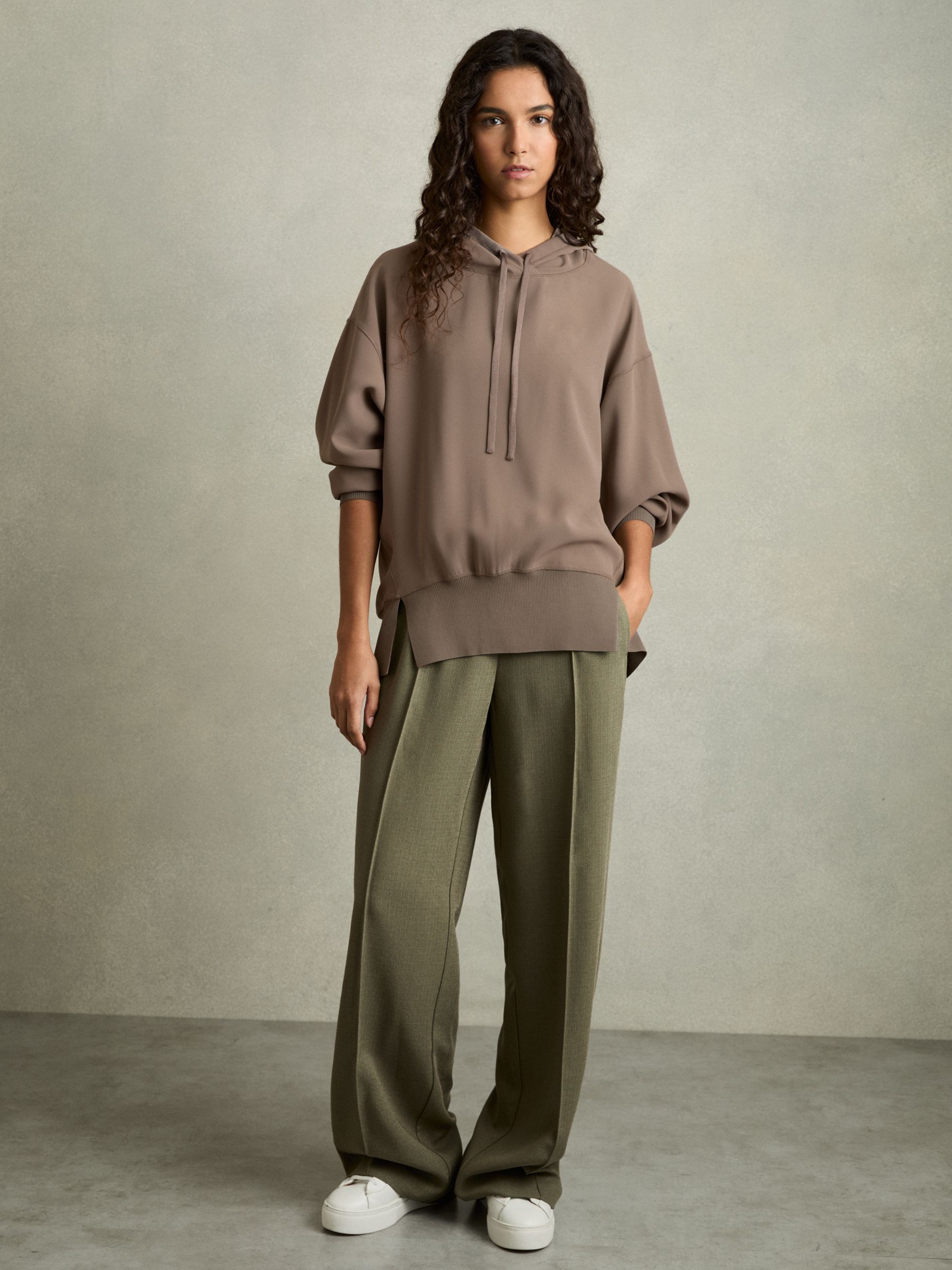 Woven Hooded Top in Mink