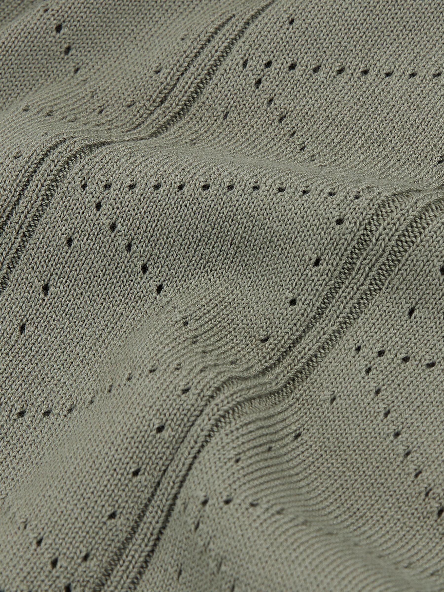 Pointelle-Knit Zip-Through Shirt in Sage