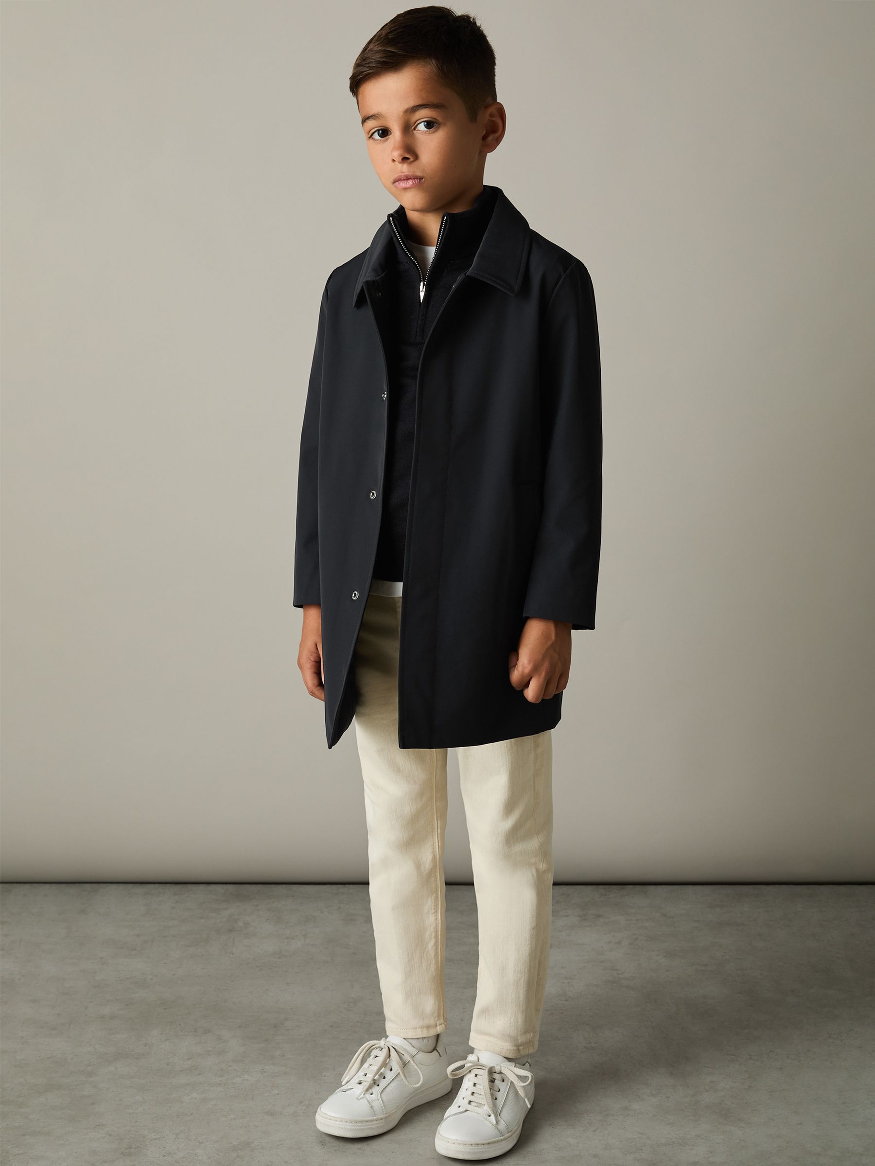 13-14 yrs Gabardine Coat with Removable Gilet in Navy