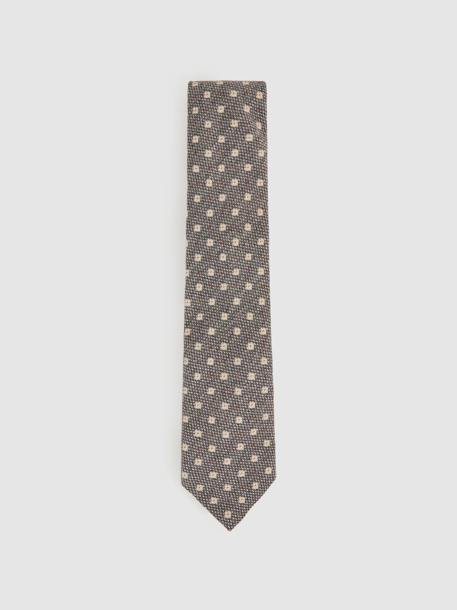 Wool-Silk Floral-Medallion Tie in Grey