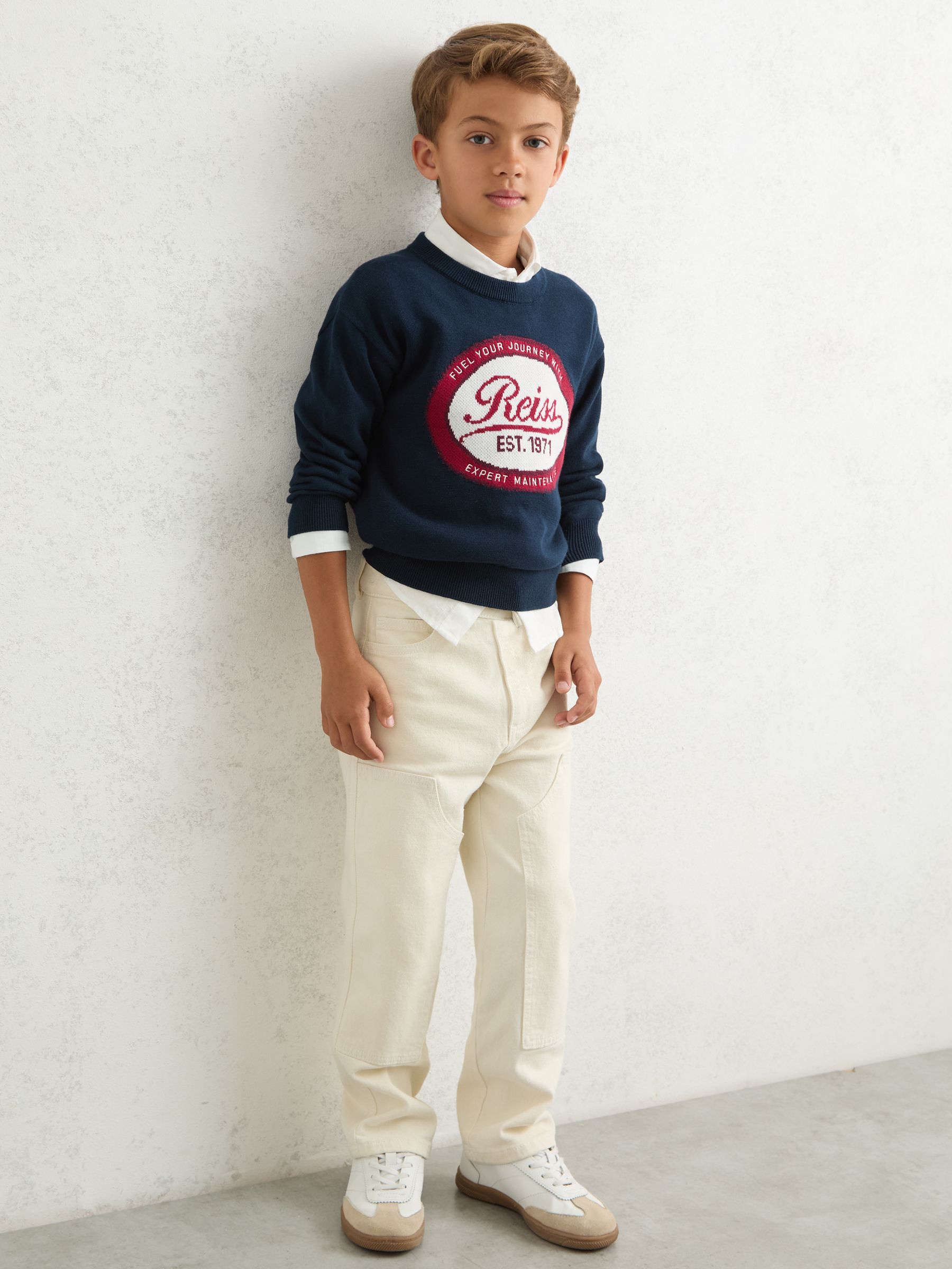 13-14 yrs Cotton Motor Cars Logo Jumper in Navy