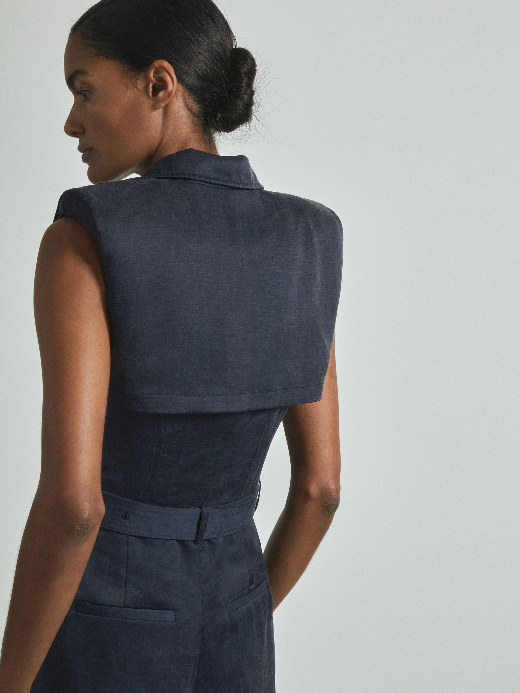 Atelier Cupro Belted Tux Jumpsuit in Navy