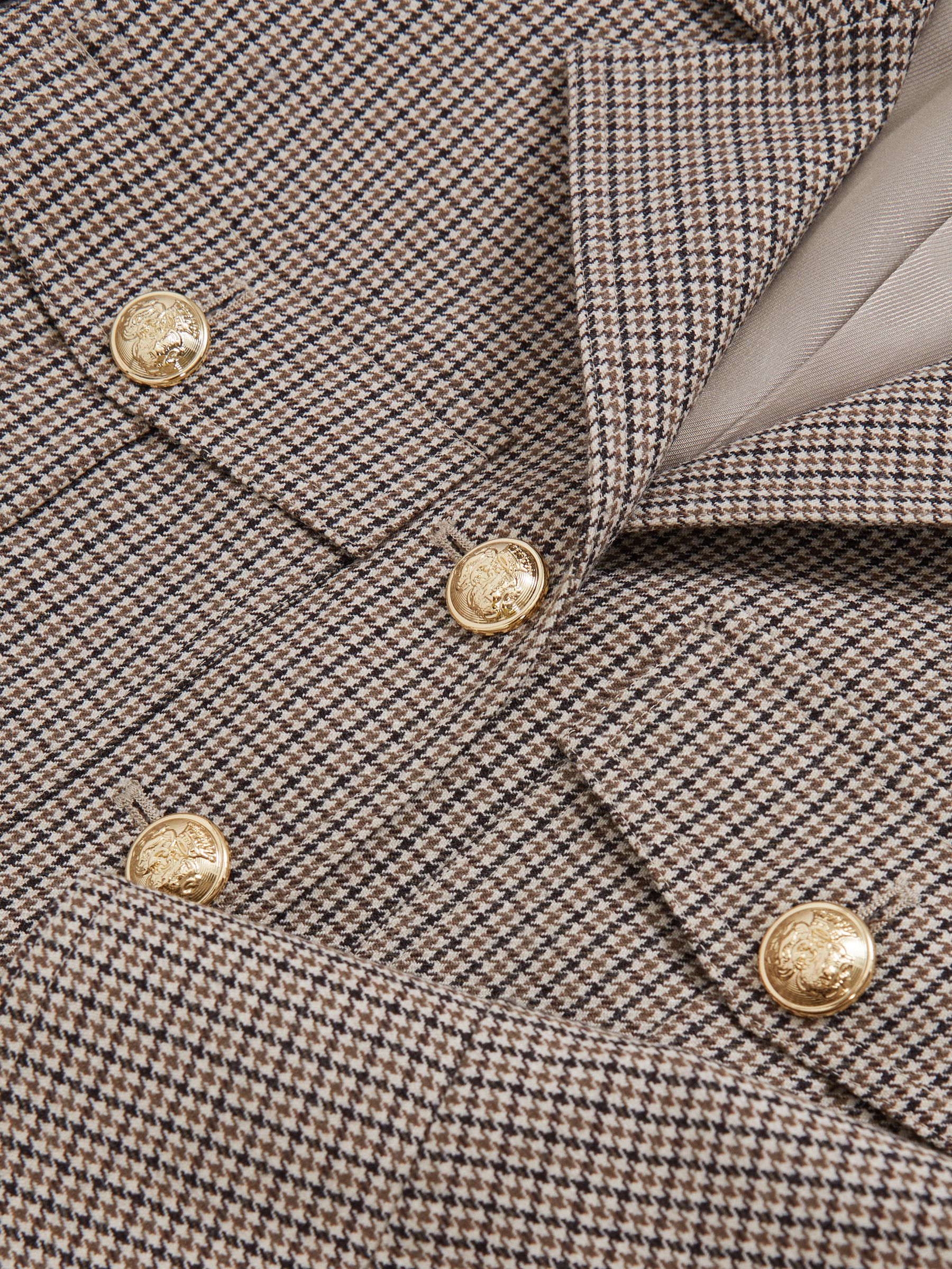 Wool Twin-Pocket Cropped Jacket in Neutral Check