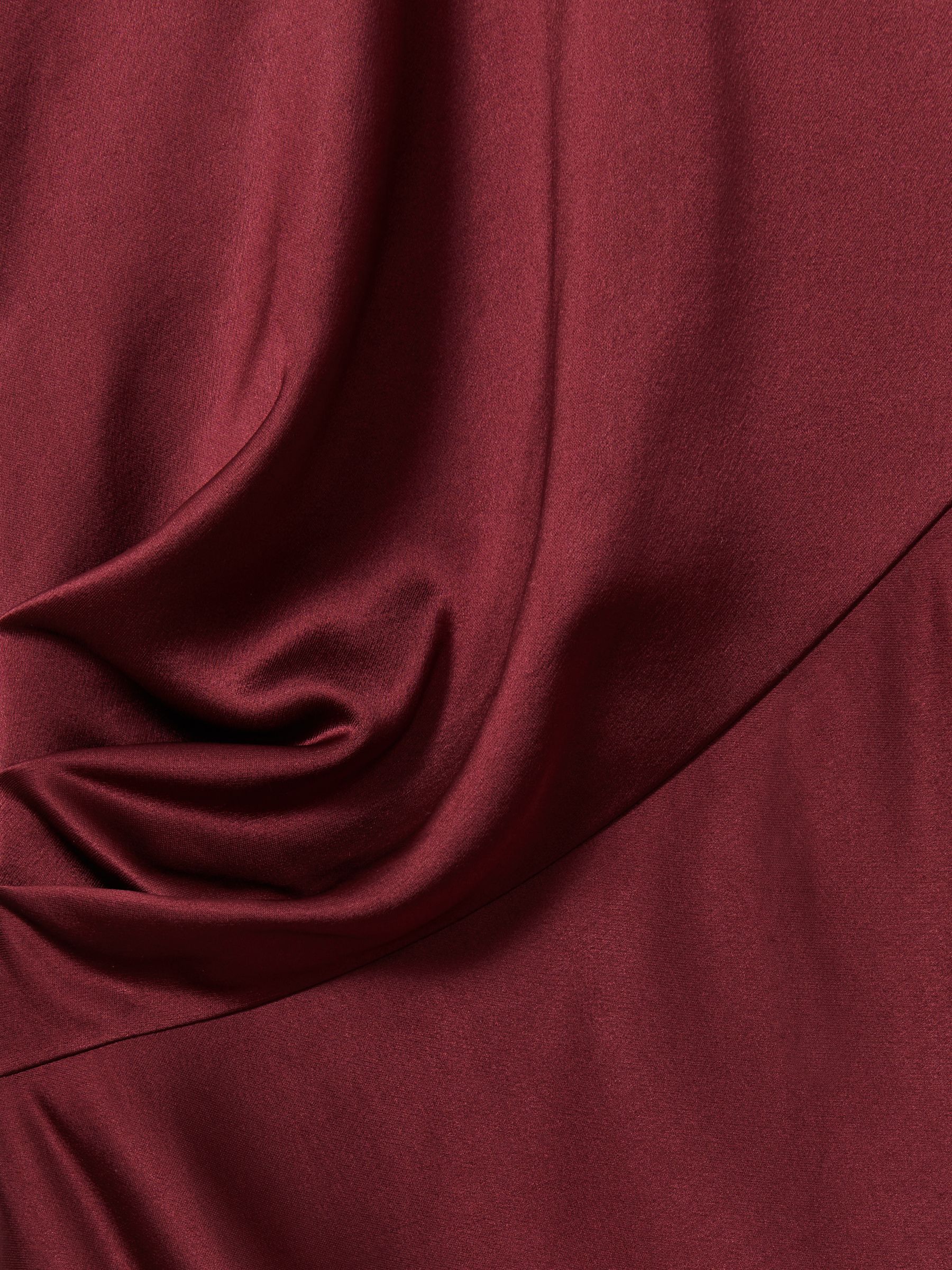 Satin Asymmetric Draped Maxi Dress in Burgundy