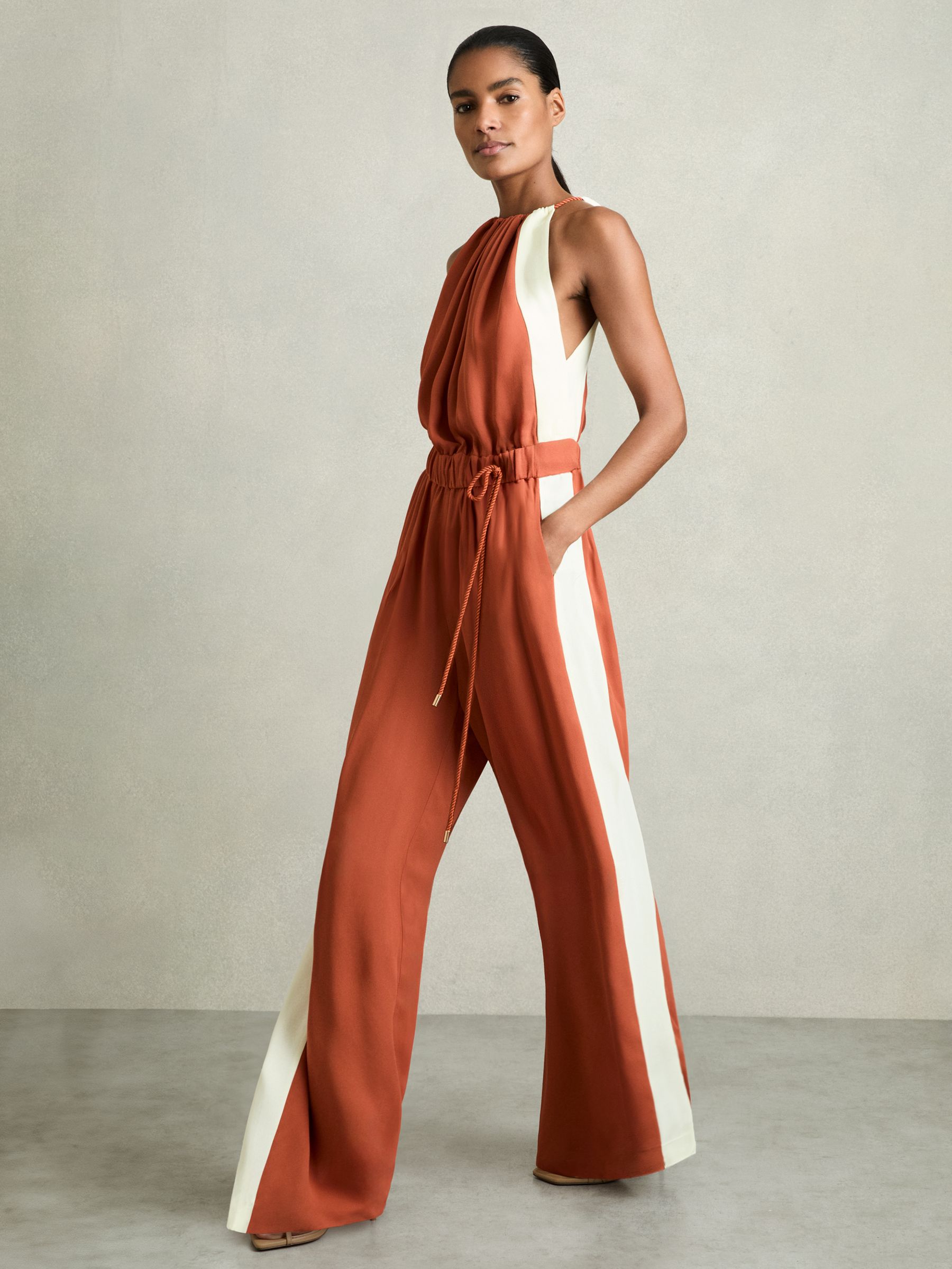 Colour-Block Rope-Cord Jumpsuit in Orange