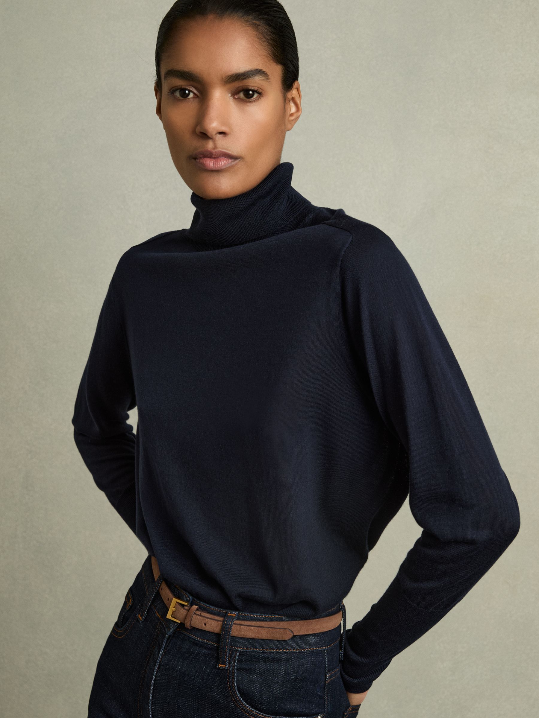 Roll-Neck Jumper With Cashmere in Navy