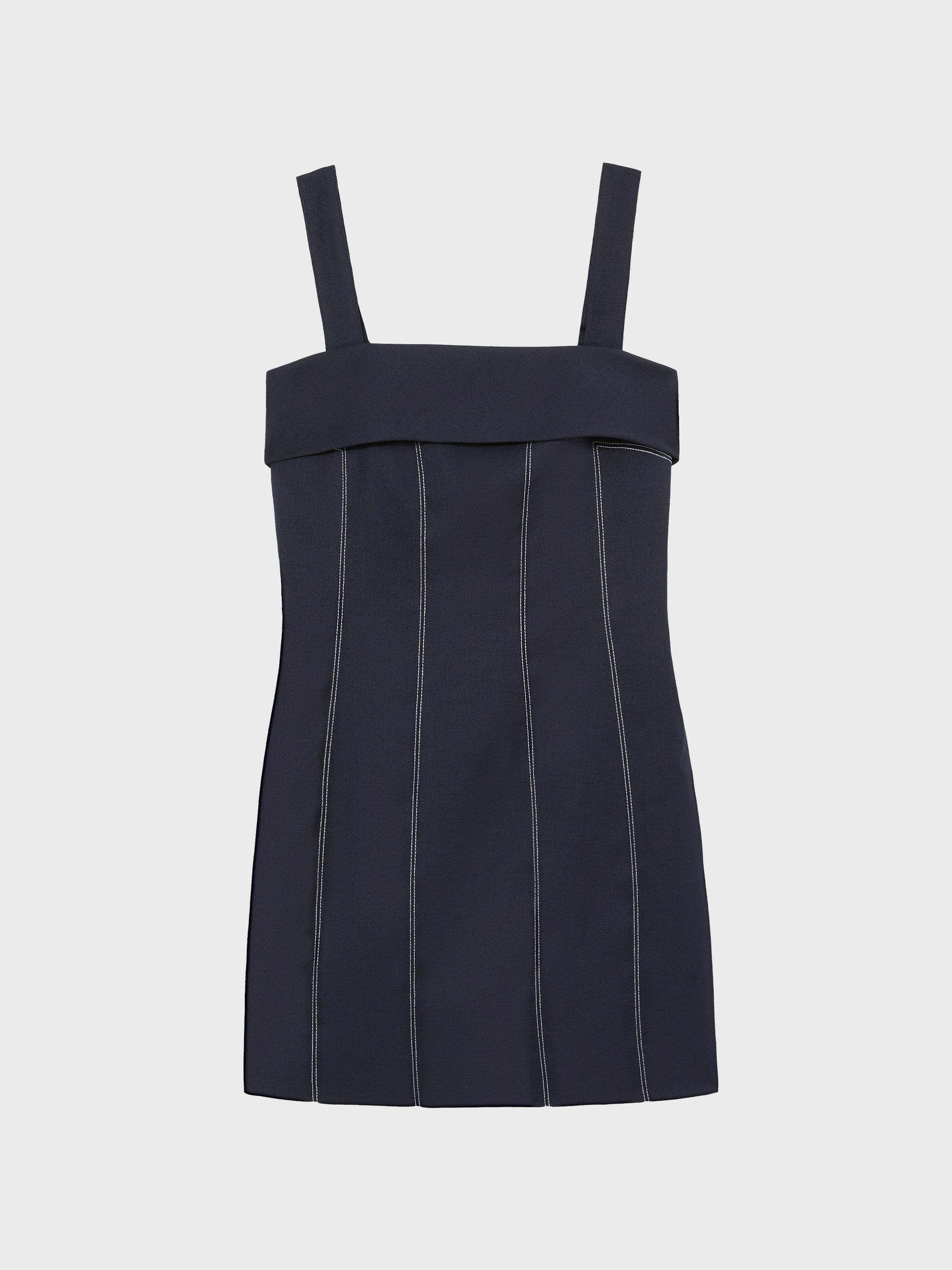 Contrast-Stitch Structured Mini Dress in Navy