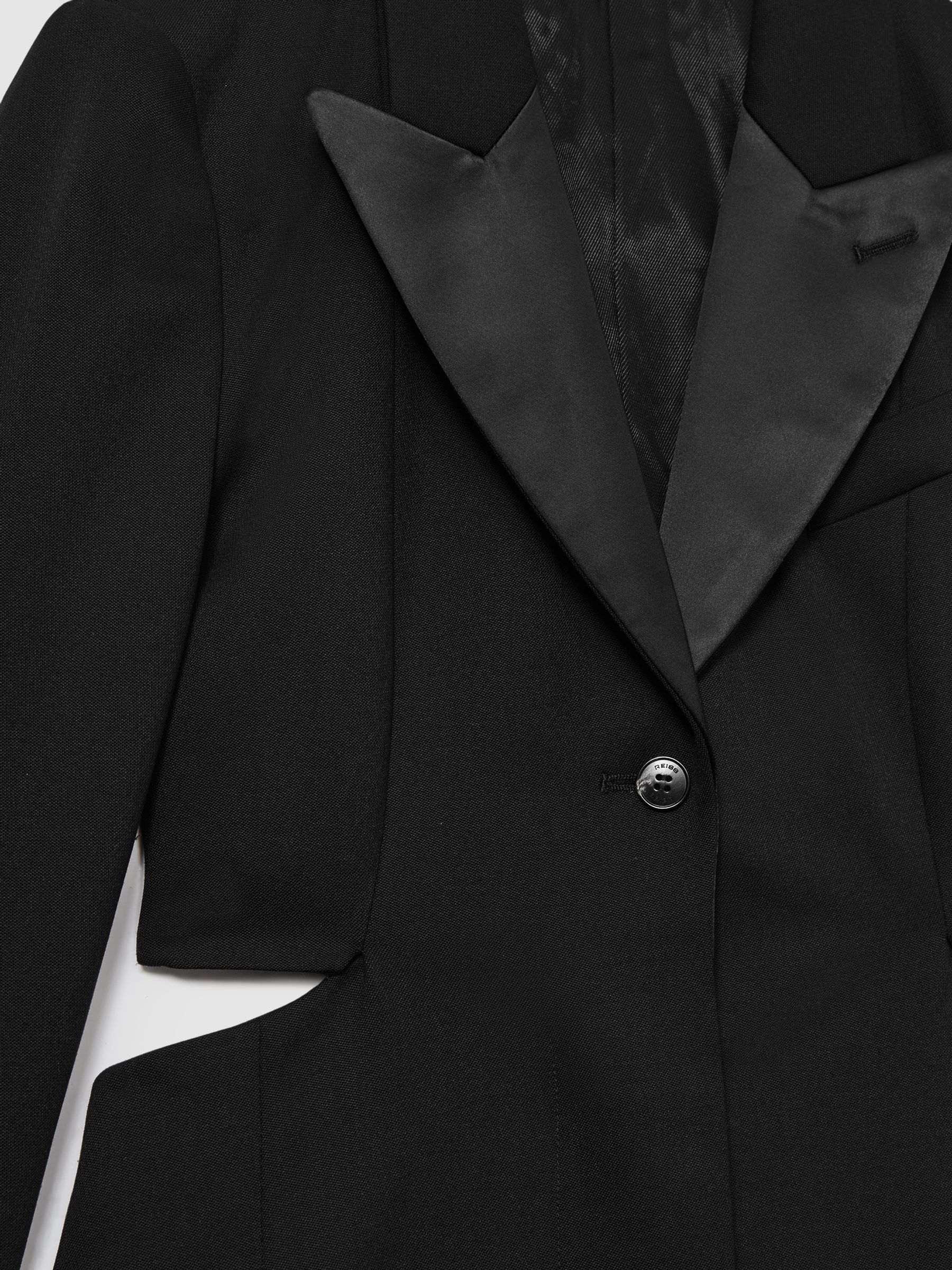 Wool Blend Cut Out Tuxedo Mini Dress in Black