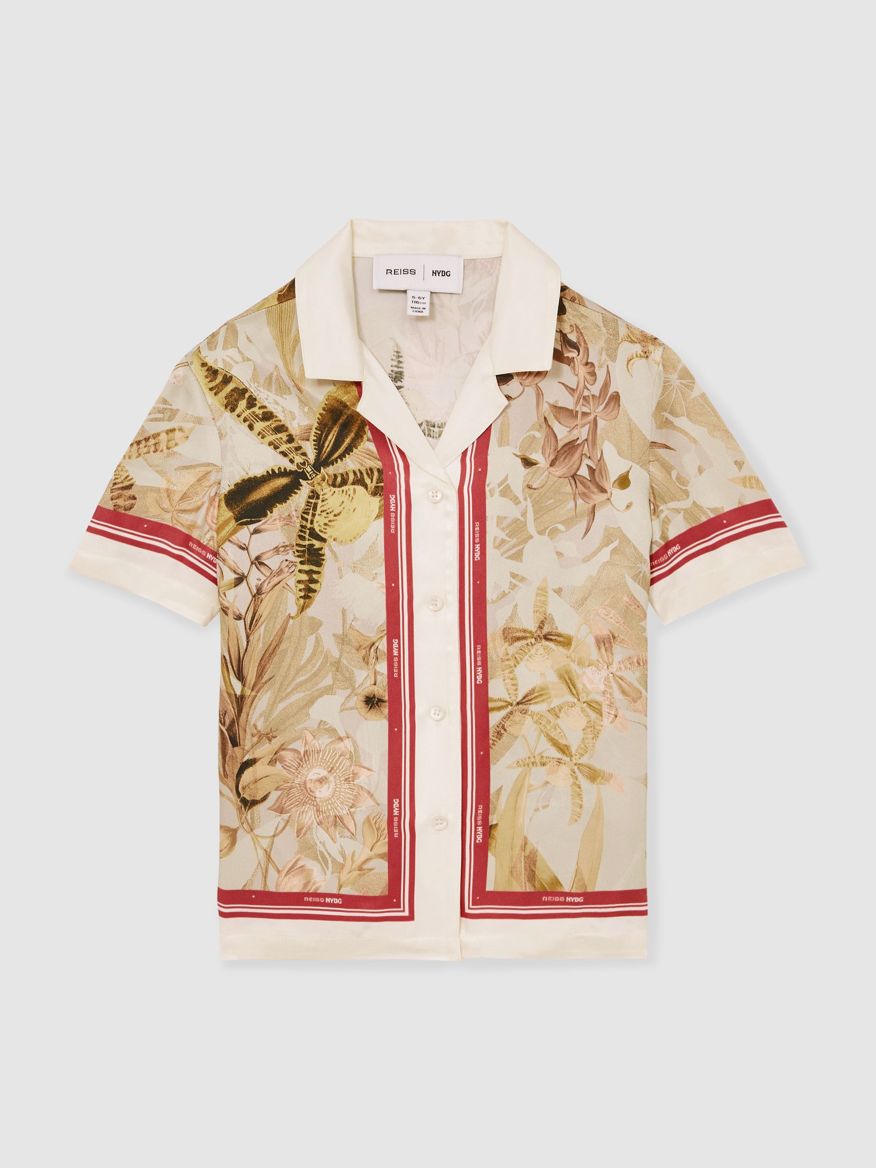 4-9 yrs Reiss | NYBG Satin Floral-Print Shirt in Khaki
