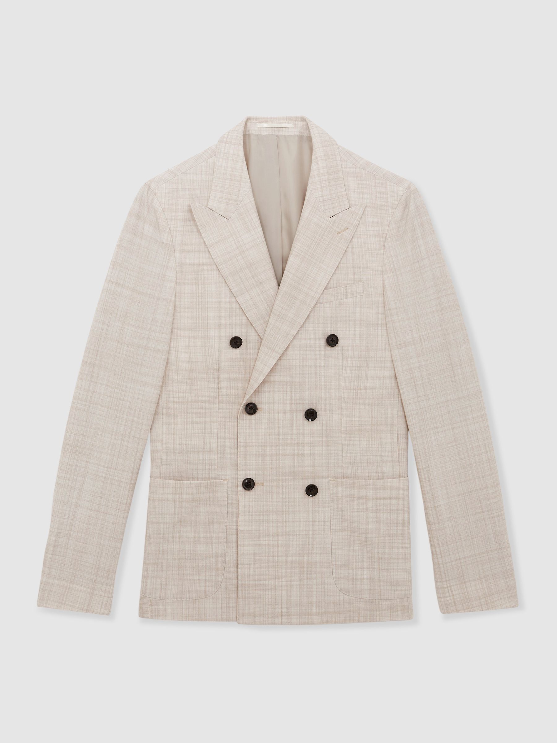 Double-Breasted Check Suit Blazer Regular-Fit in Stone