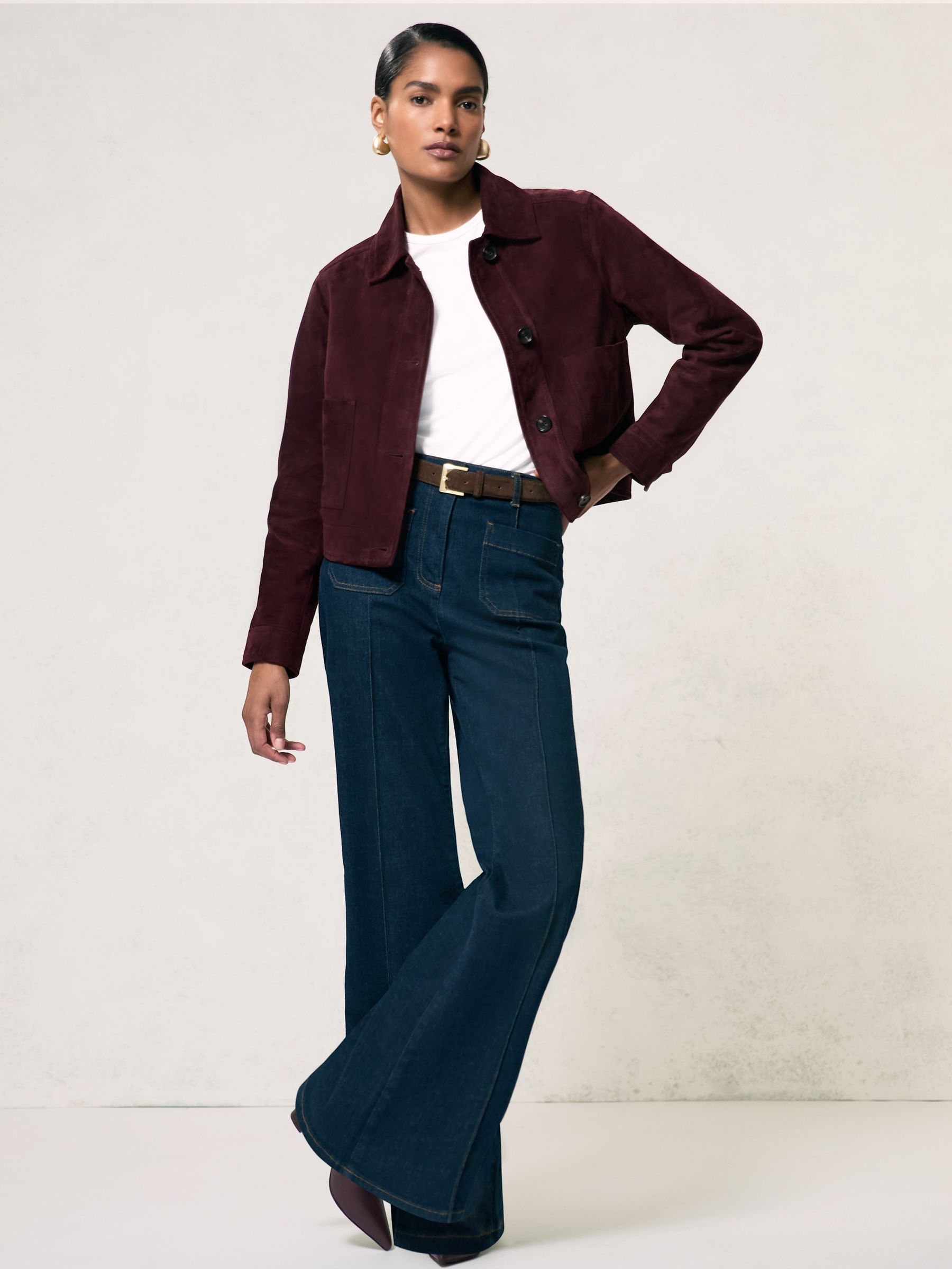 Suede Button-Through Jacket in Burgundy