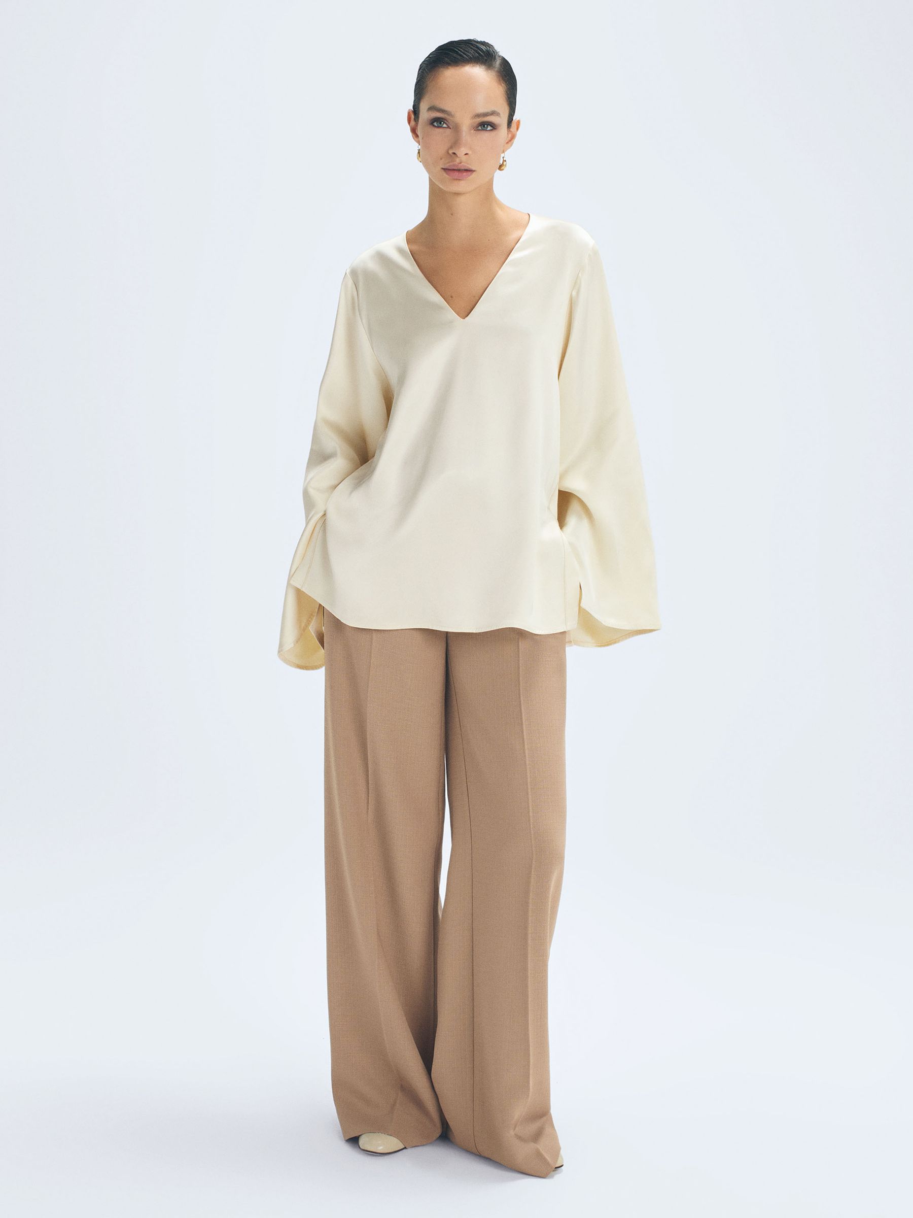 Duchess Satin Split Sleeve Top in Champagne