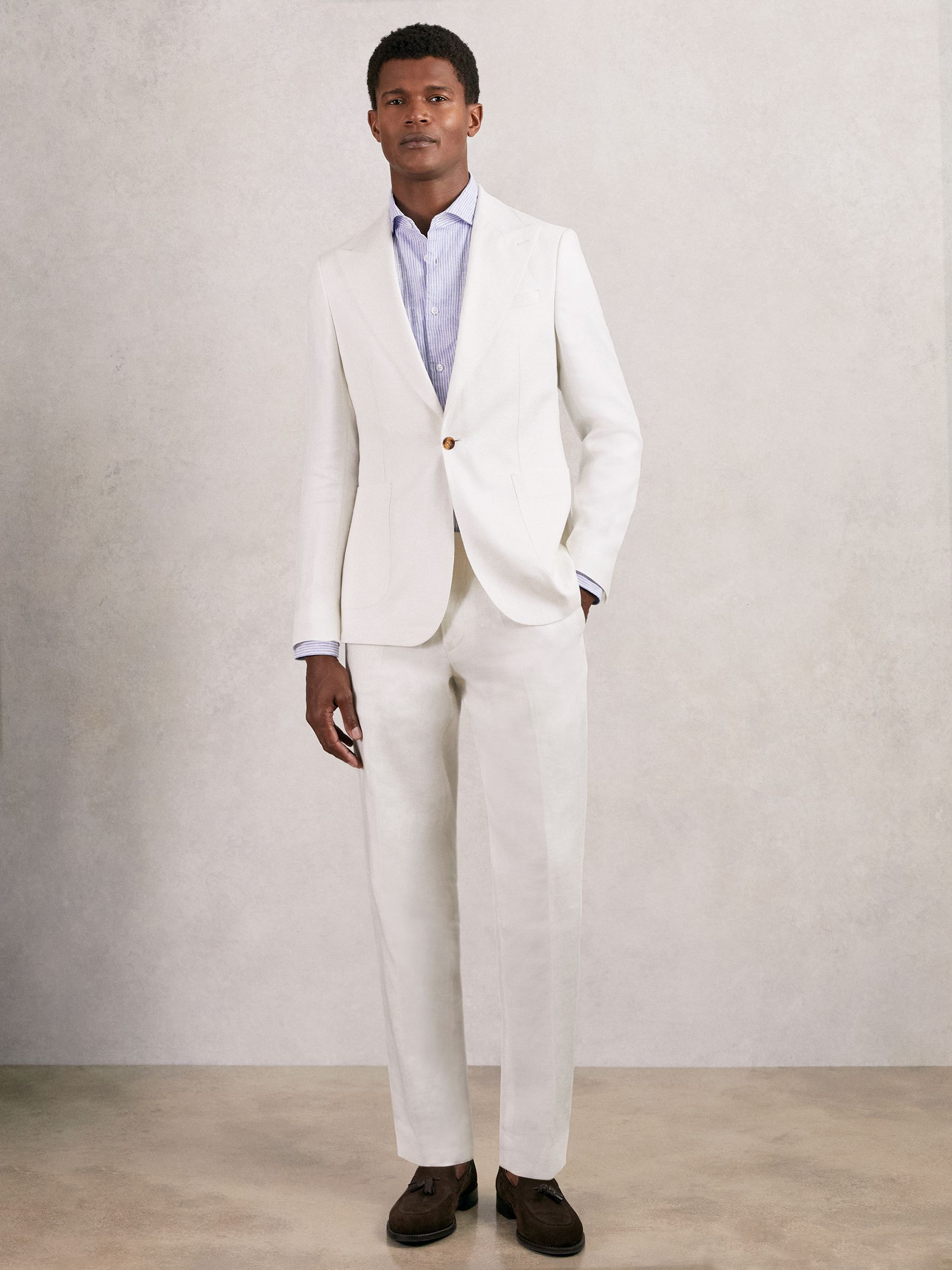 Slim Fit Lyocell Linen Suit Trousers in White