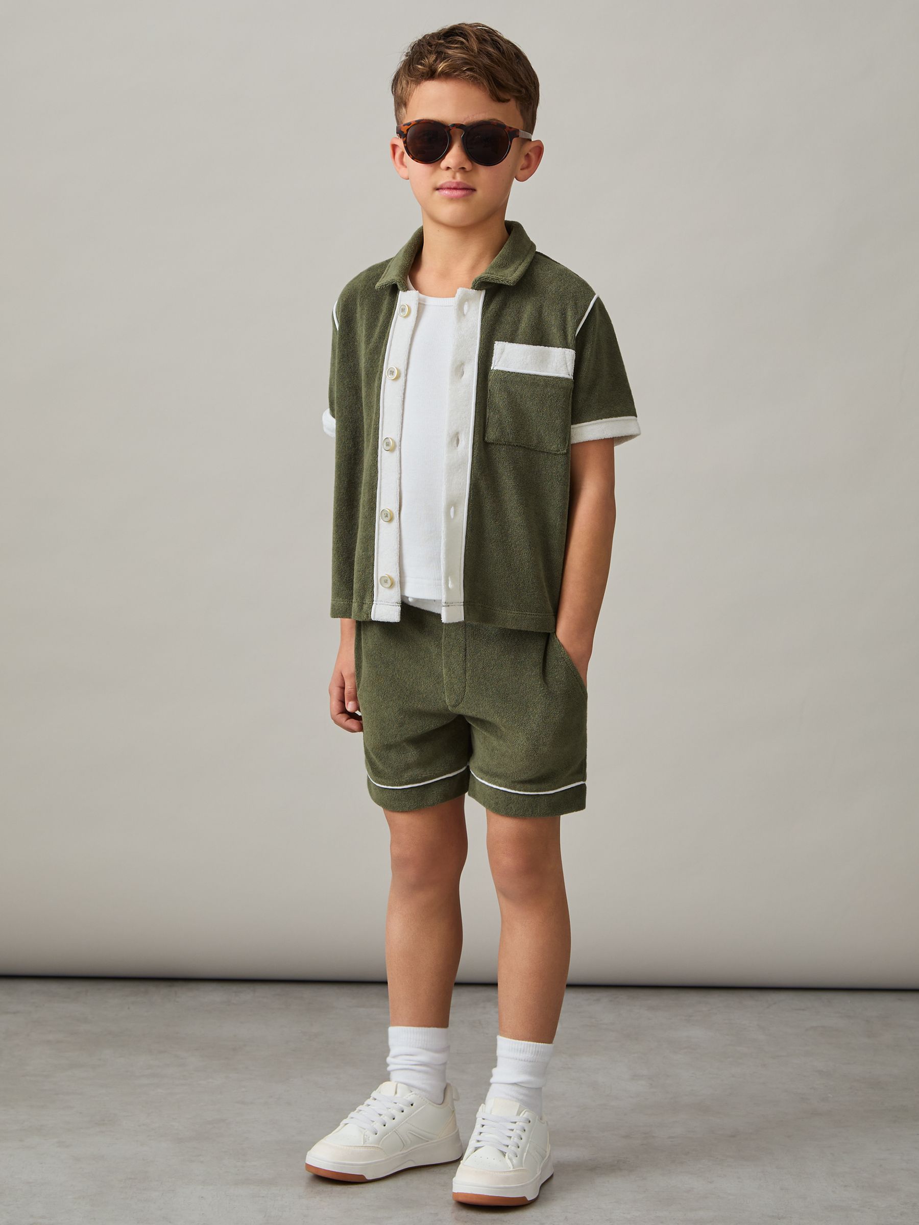 9-13 yrs Velour Colour-Block Shorts in Green Multi