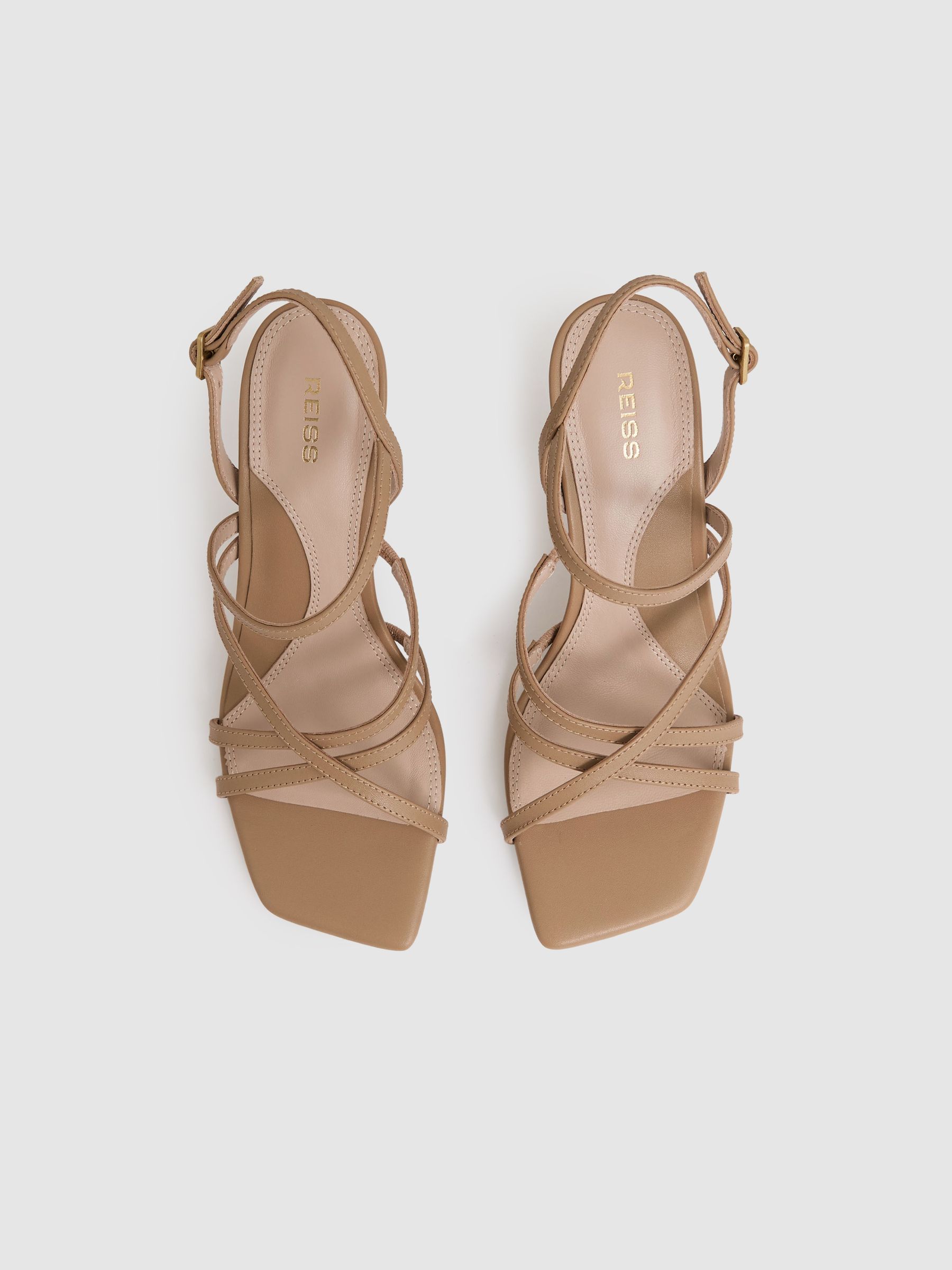 Leather Strappy Stiletto Sandals in Neutral