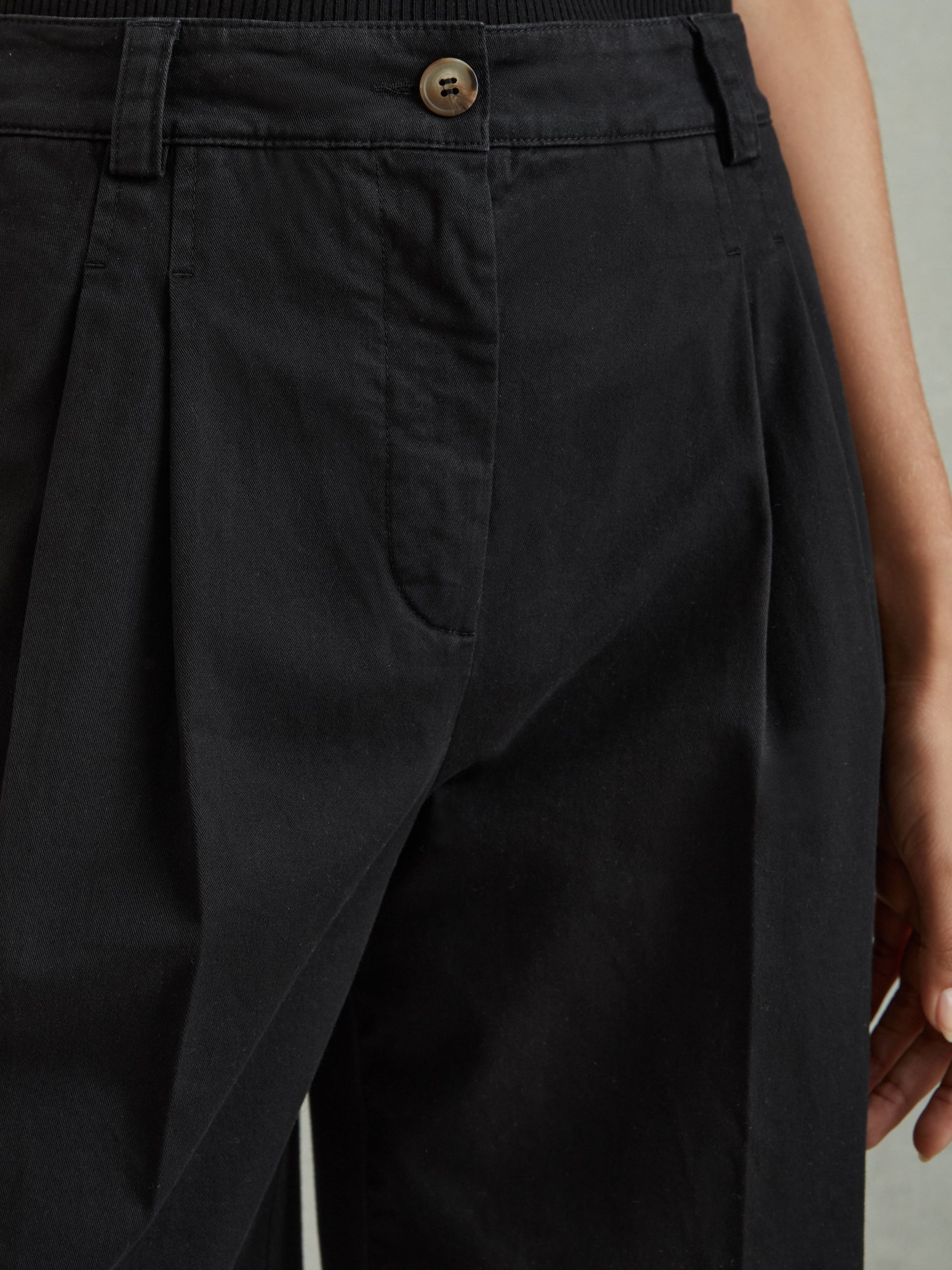 Cotton Blend Wide Leg Trousers in Washed Black