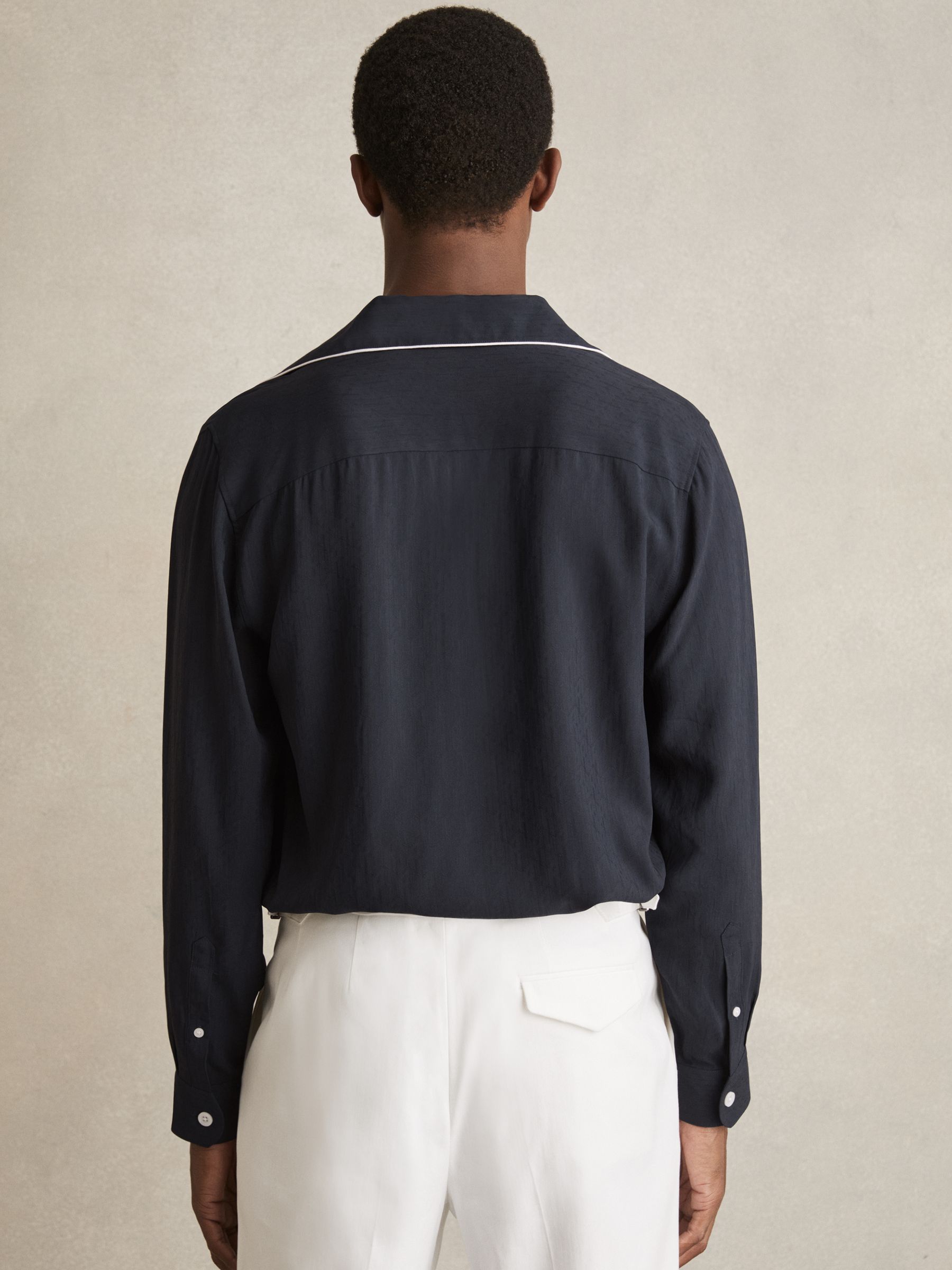 Cuban Collar Shirt with Piping Detail Shirt in Navy