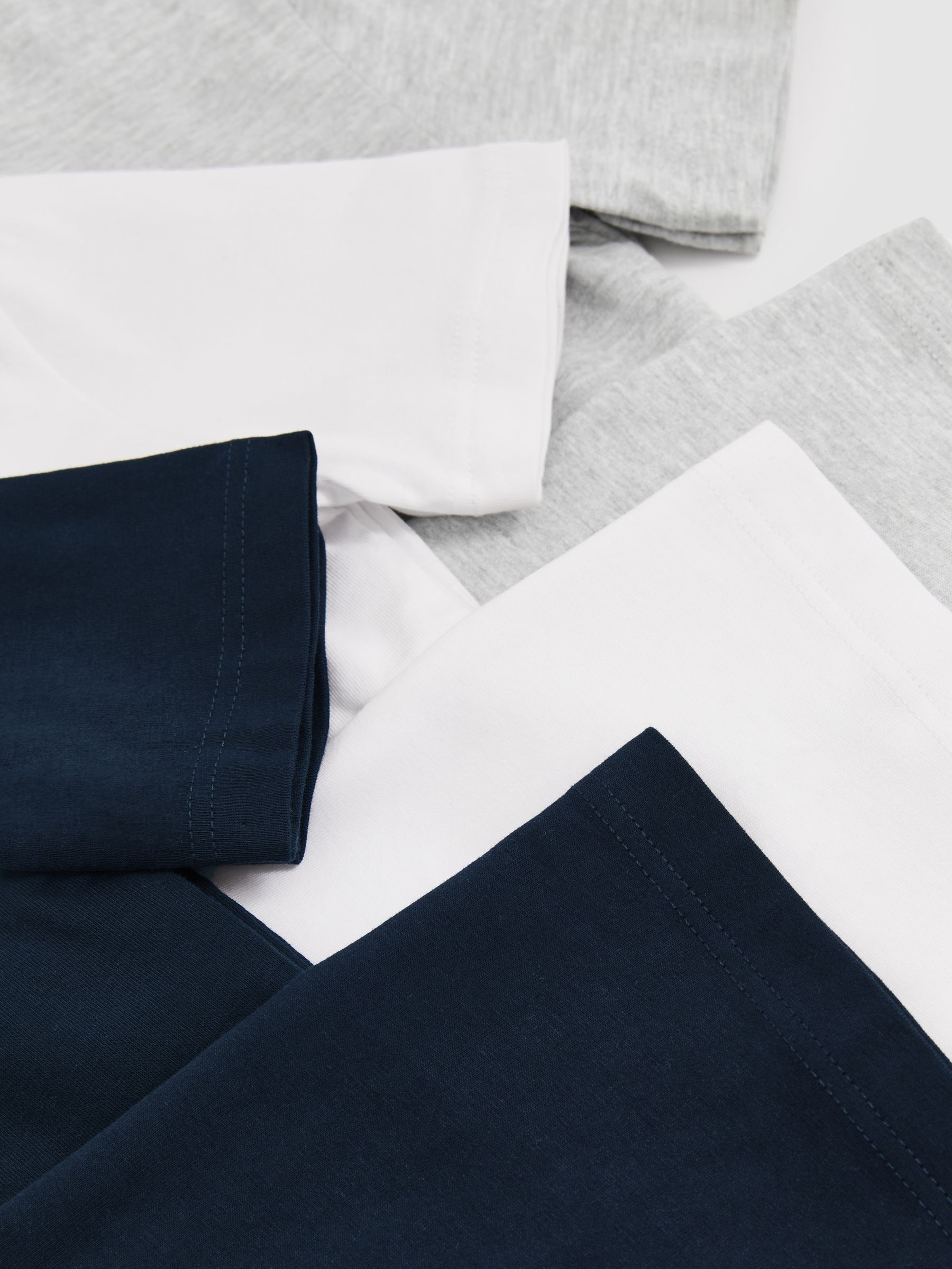 3-9 yrs Cotton Crew-Neck T-Shirts 3 Pack in White/Navy/Soft Grey