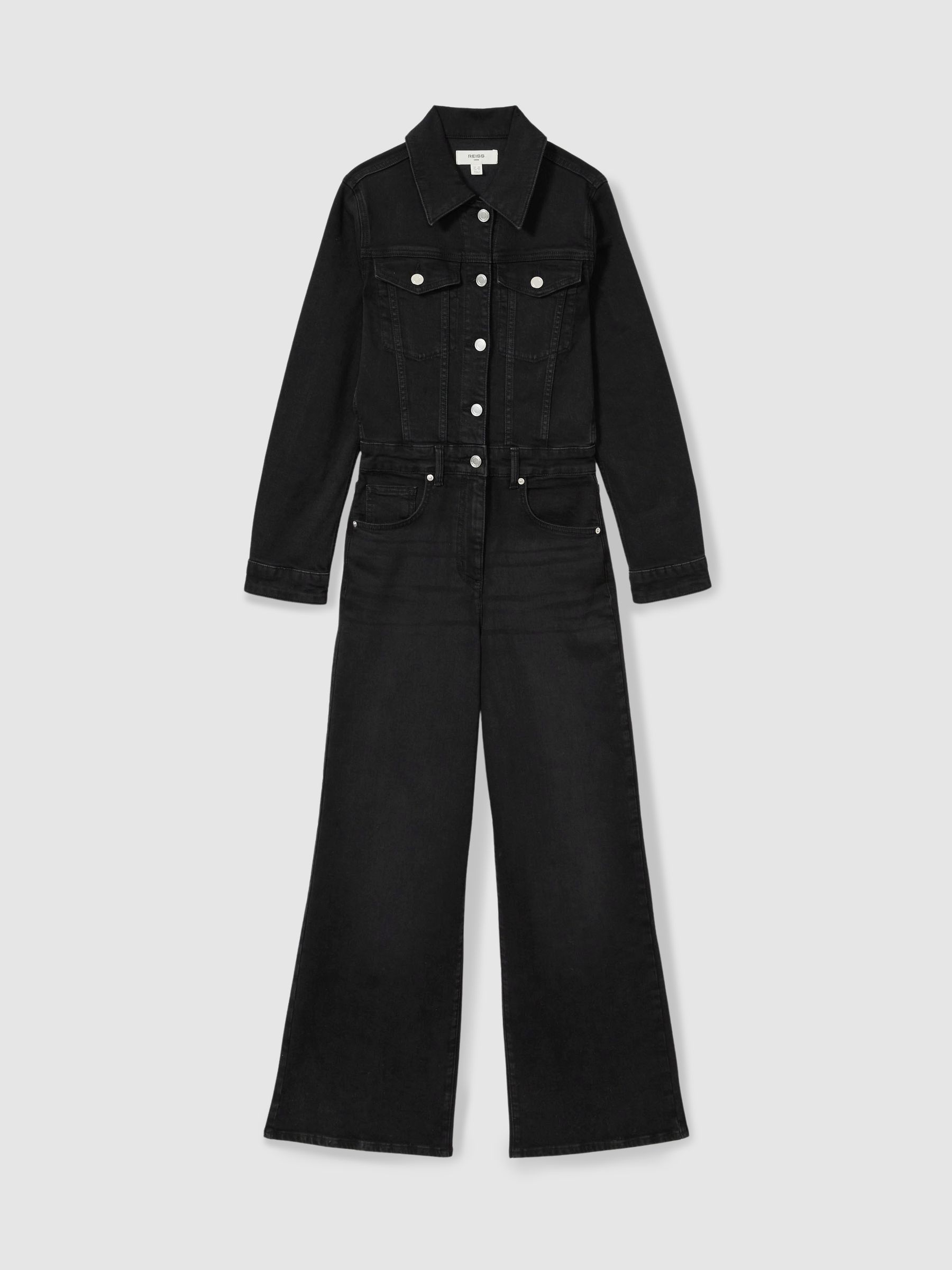 Cotton-Blend Denim Relaxed-Fit Jumpsuit in Black