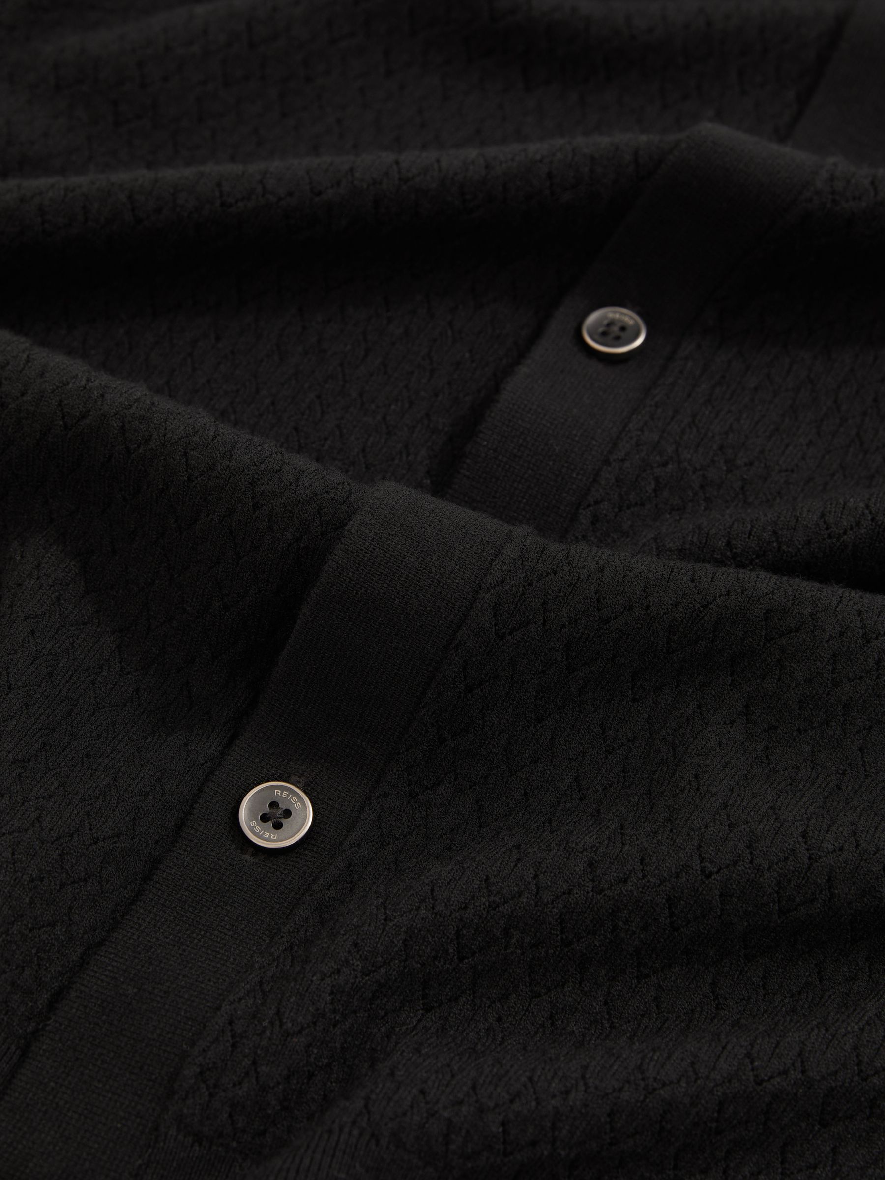 Textured Knit Button-Through Shirt in Black