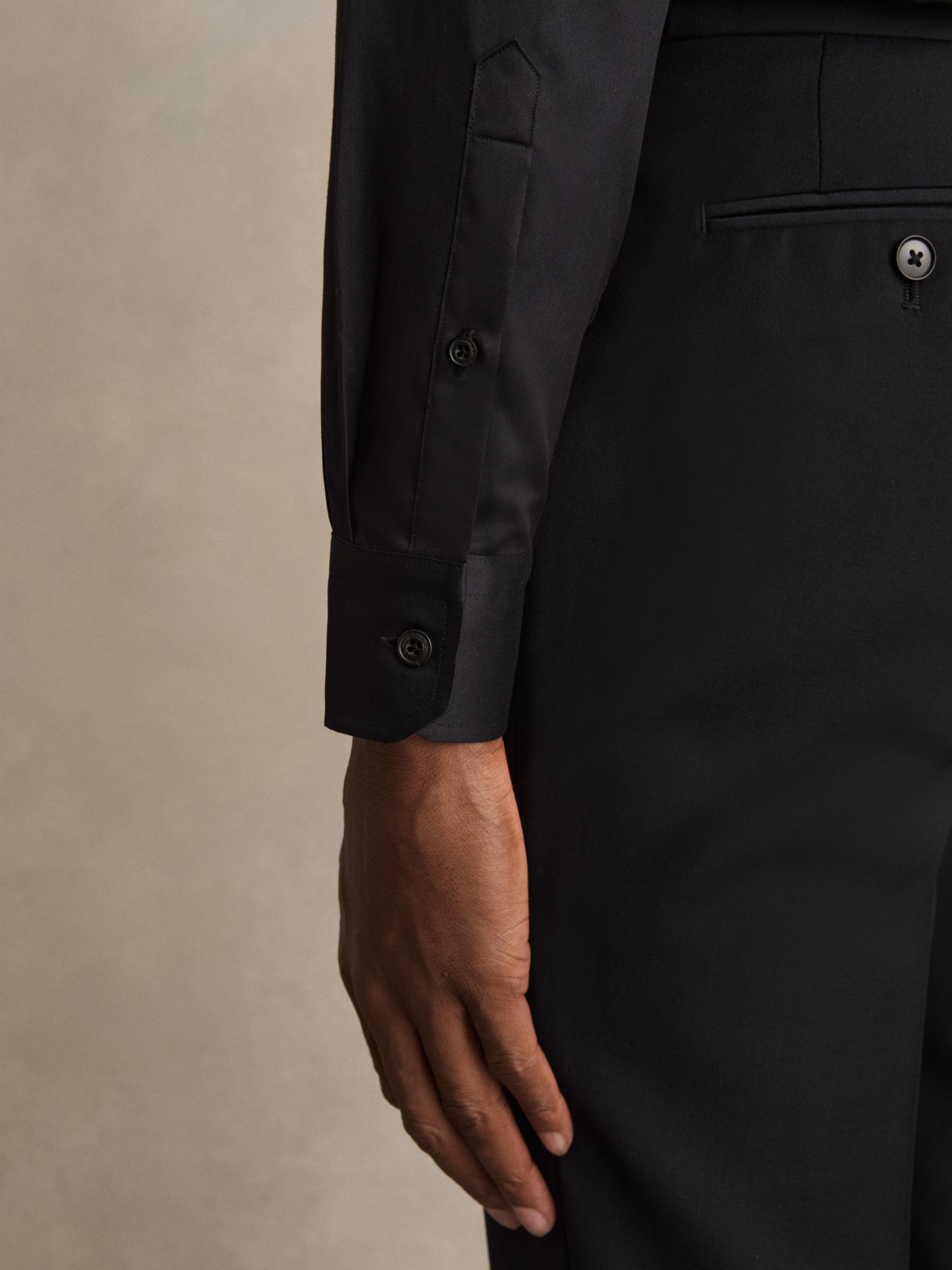 Regular Fit Cotton-Twill Two-Fold Shirt Slim-Fit in Black