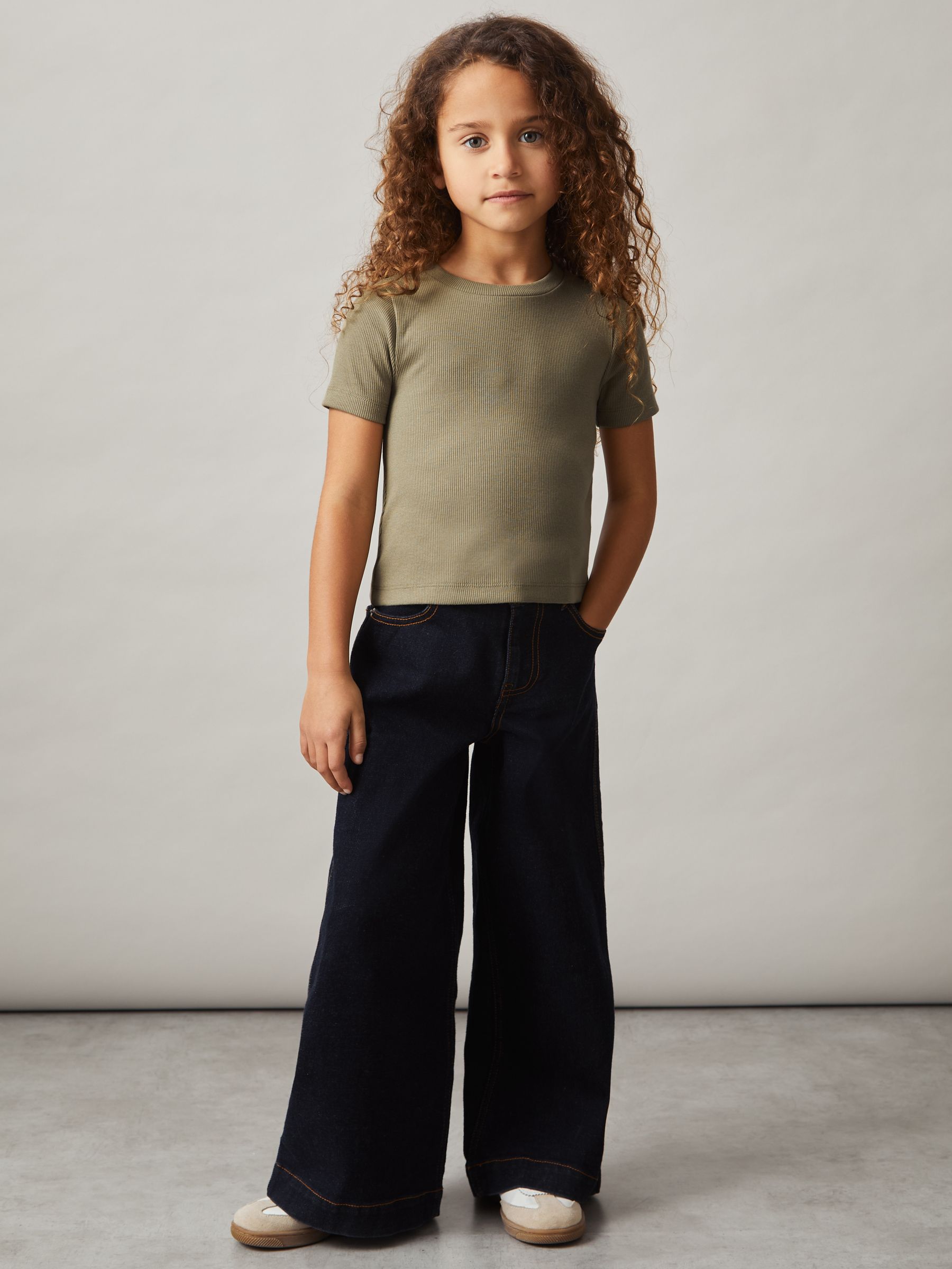 4-9 yrs Cotton-Jersey Ribbed Short-Sleeve T-Shirt in Khaki