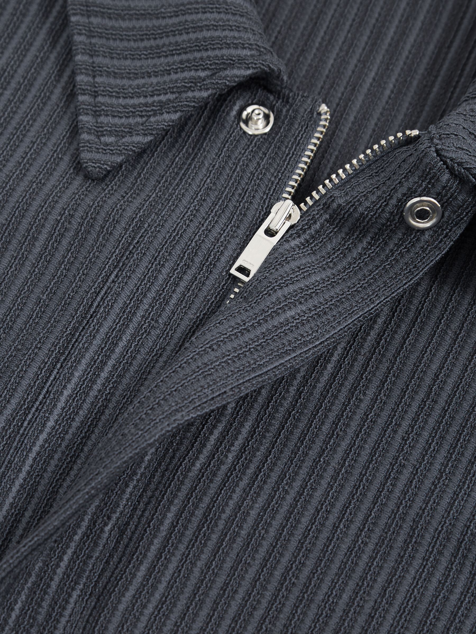 Oversized Textured Stripe Polo Shirt in Petrol Blue