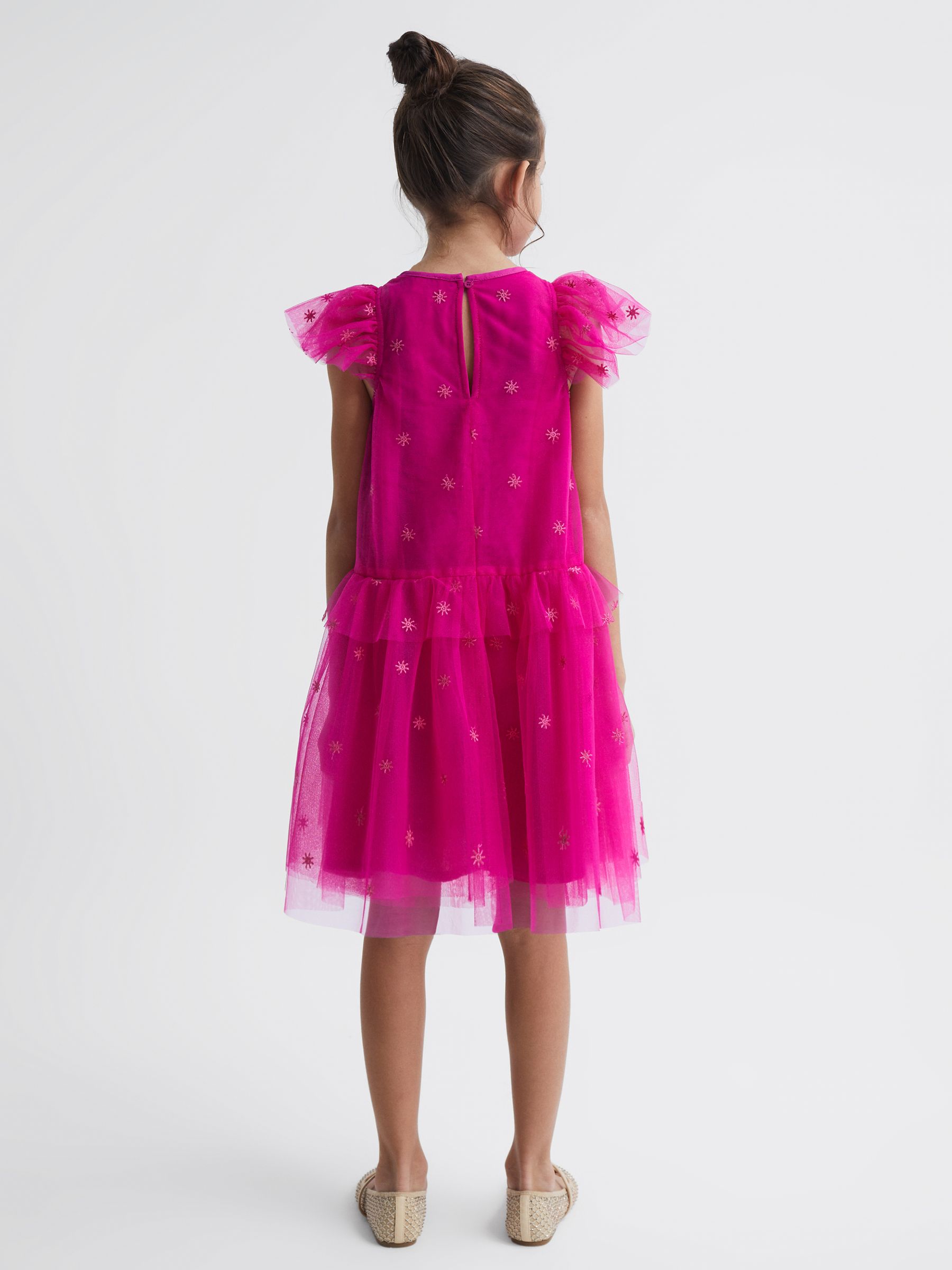 9-12 yrs Tulle Embroidered Dress in Bright Pink